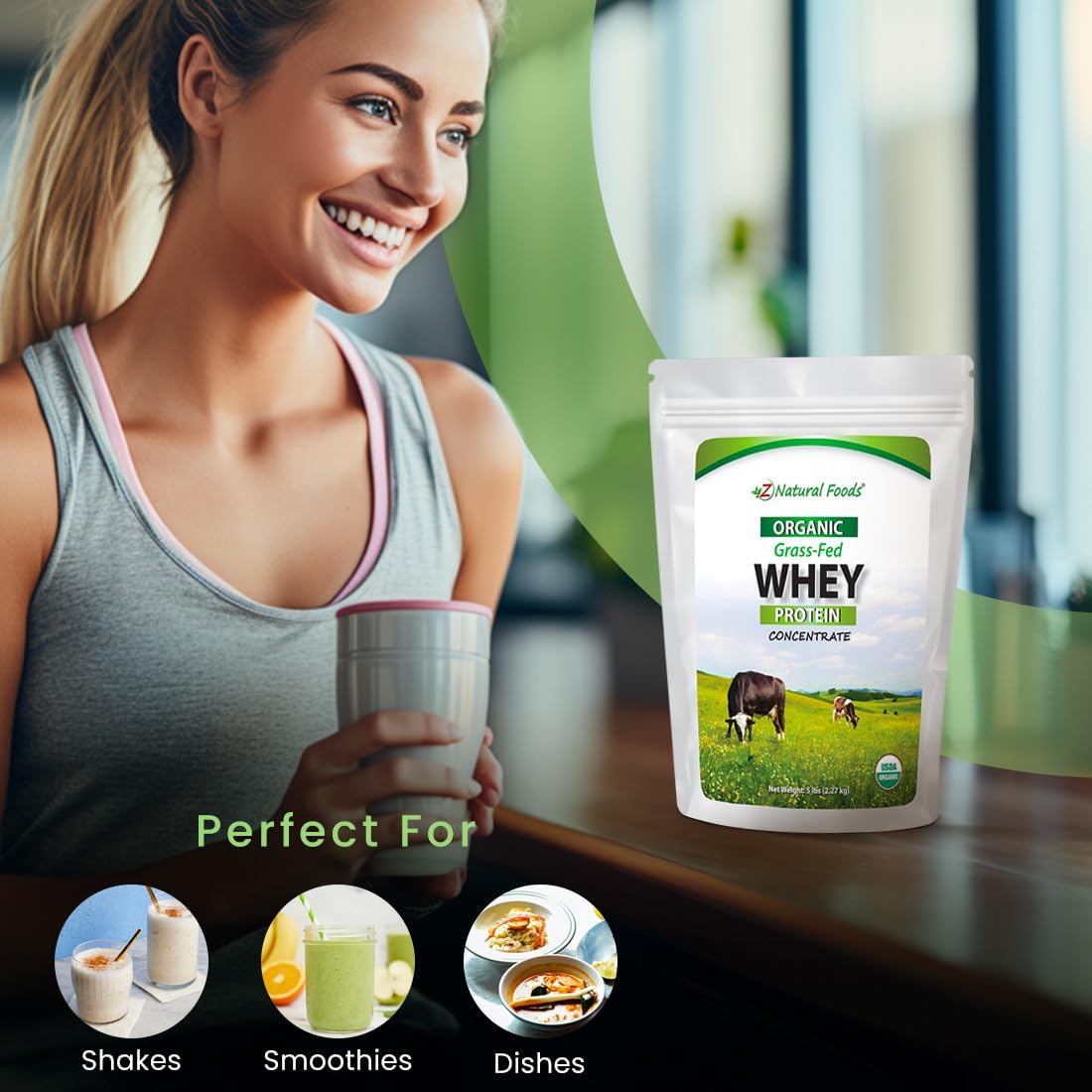 Organic Grass Fed Whey Protein Powder - Cold Processed Concentrate with Essential Amino Acids - Unflavored, 5 lbs