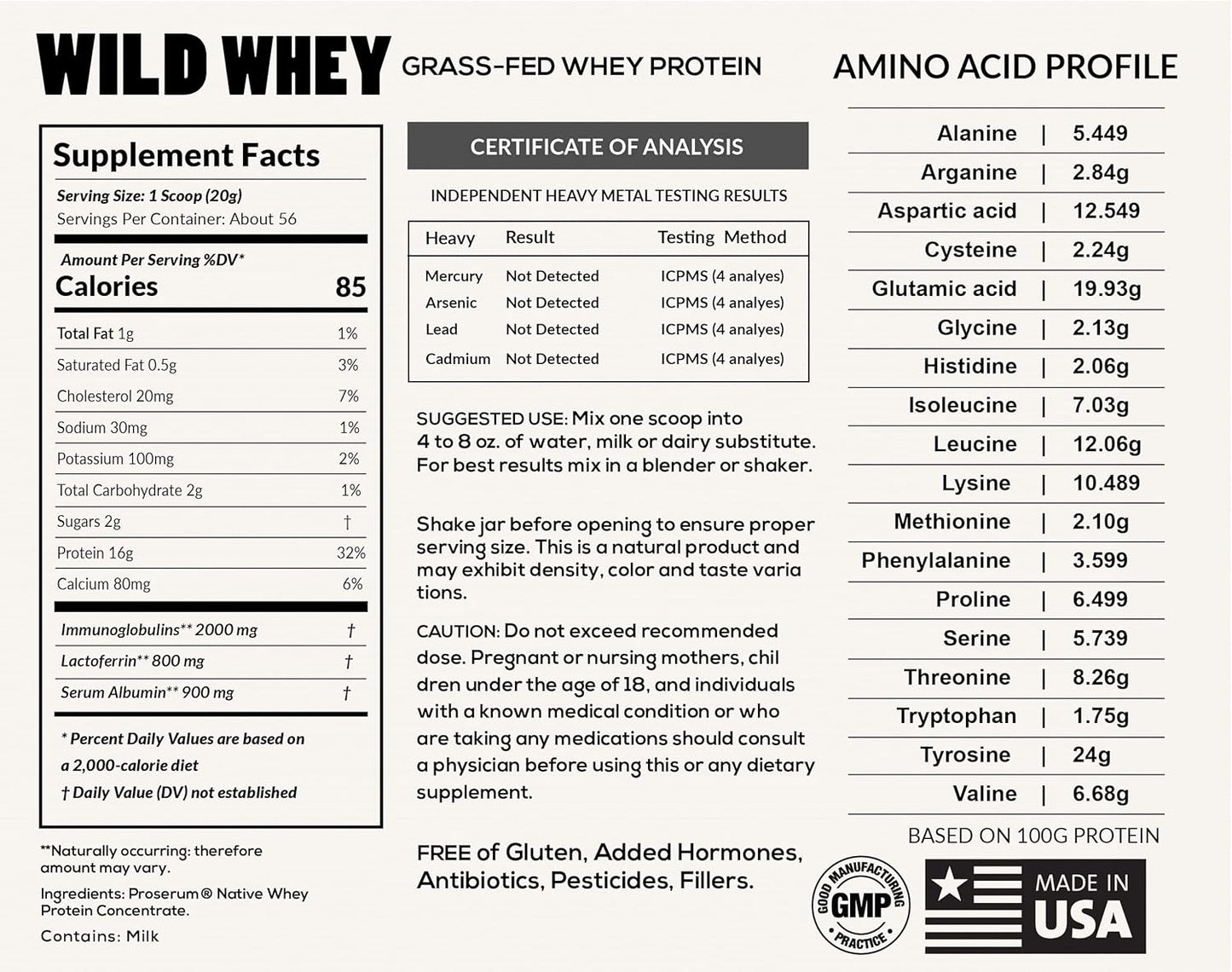 Organic Grass-Fed Whey Protein Powder, Cold-Processed, Non-Denatured, Low Carb, Keto, Paleo, GMO-Free, Gluten-Free, 480g Protein (1.32 lbs) - U.S.A Made