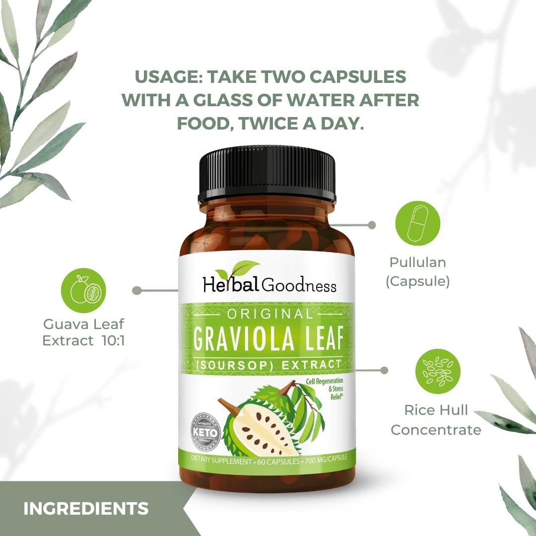 Organic Graviola Soursop Capsules 60ct - 4X Extract, Non-GMO Supplement for Cell Growth and Digestive Support - 700mg Per Serving - BoostGo Australia