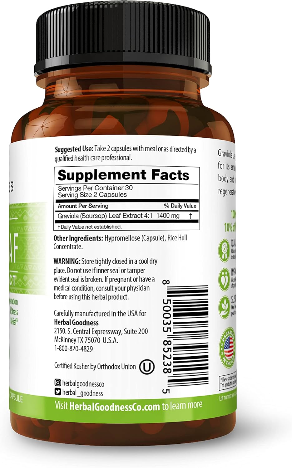 Organic Graviola Soursop Capsules 60ct - 4X Extract, Non-GMO Supplement for Cell Growth and Digestive Support - 700mg Per Serving - BoostGo Australia