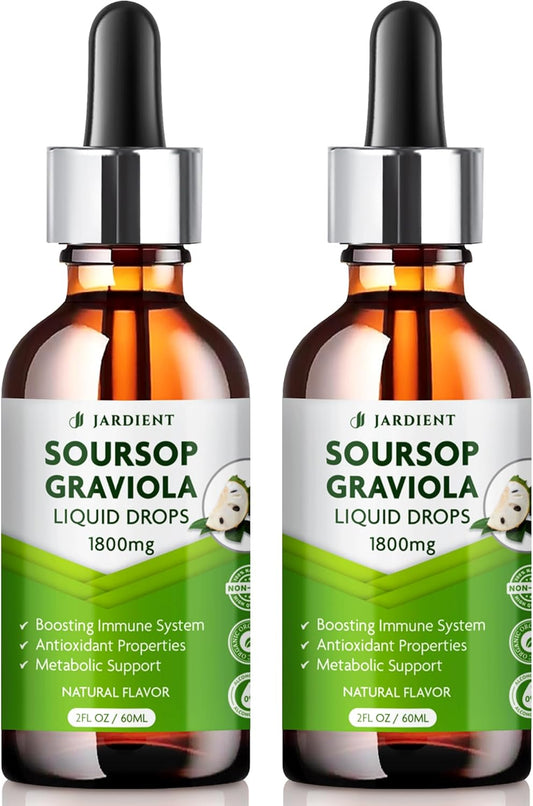 Organic Graviola Soursop Extract Liquid Oil - Cell Support & Regeneration - Edible Soursop Tincture 2 fl oz x 2 Packs