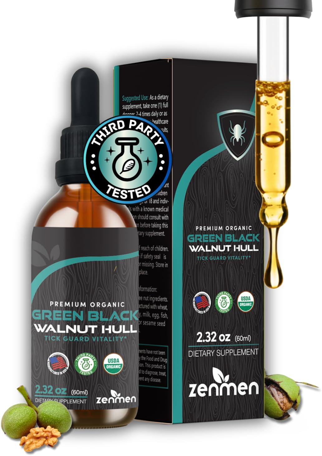 Organic Green Black Walnut Hull Tincture - Immune Support & Antioxidants - 2.32 oz - Vegan - Made in USA