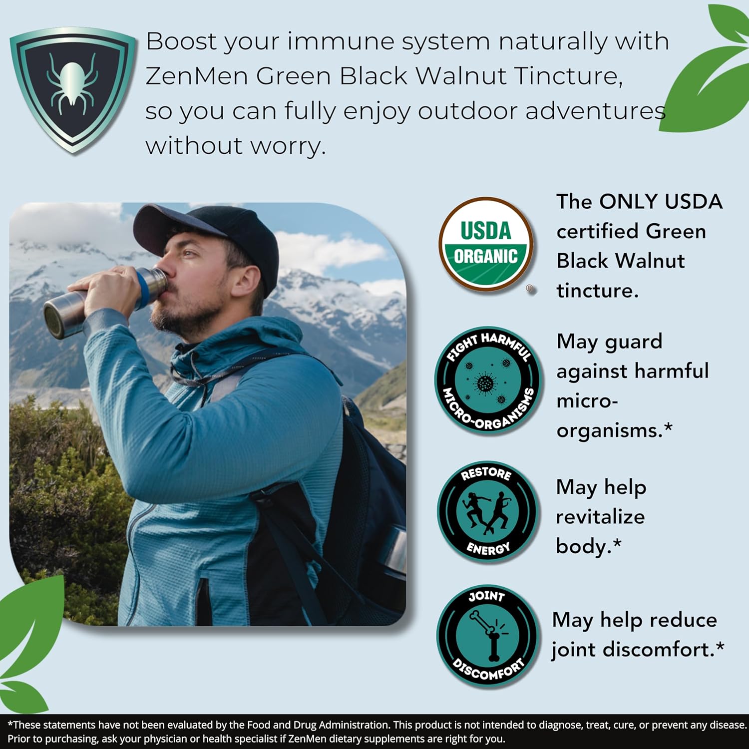 Organic Green Black Walnut Hull Tincture - Immune Support & Antioxidants - 2.32 oz - Vegan - Made in USA