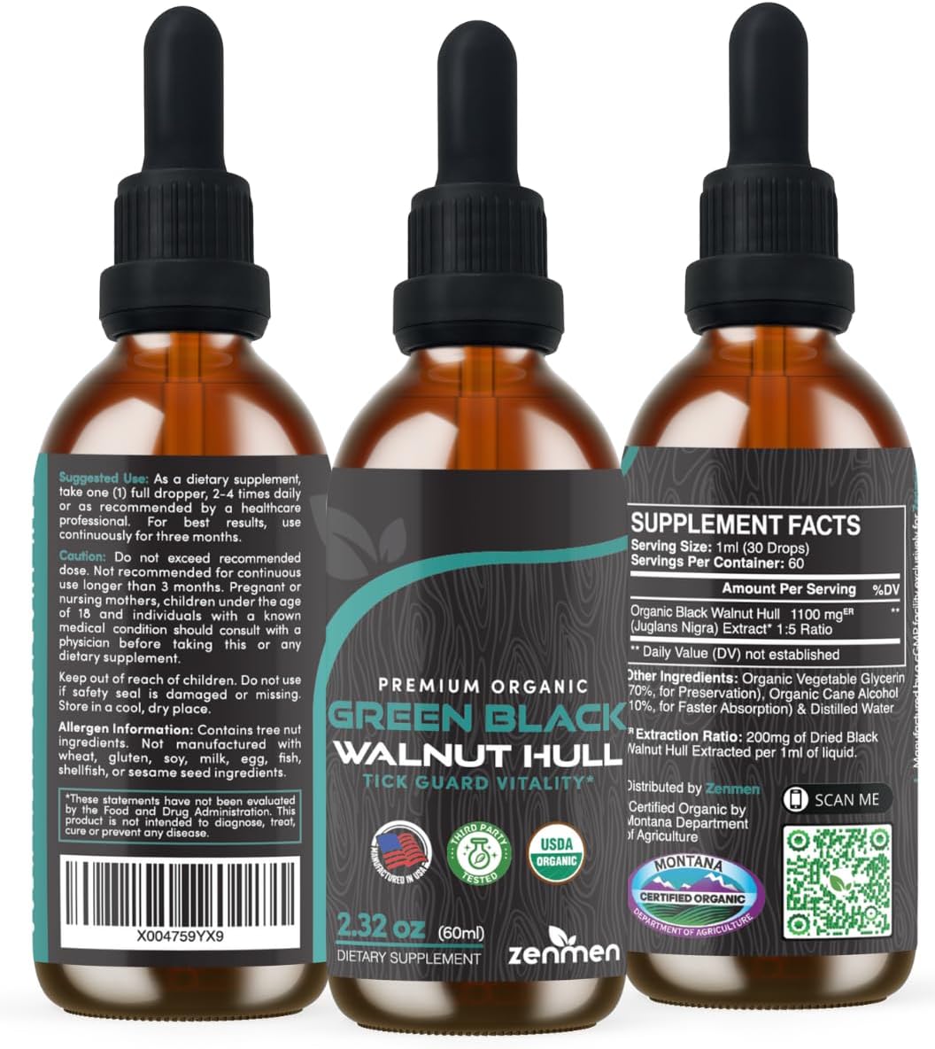 Organic Green Black Walnut Hull Tincture - Immune Support & Antioxidants - 2.32 oz - Vegan - Made in USA