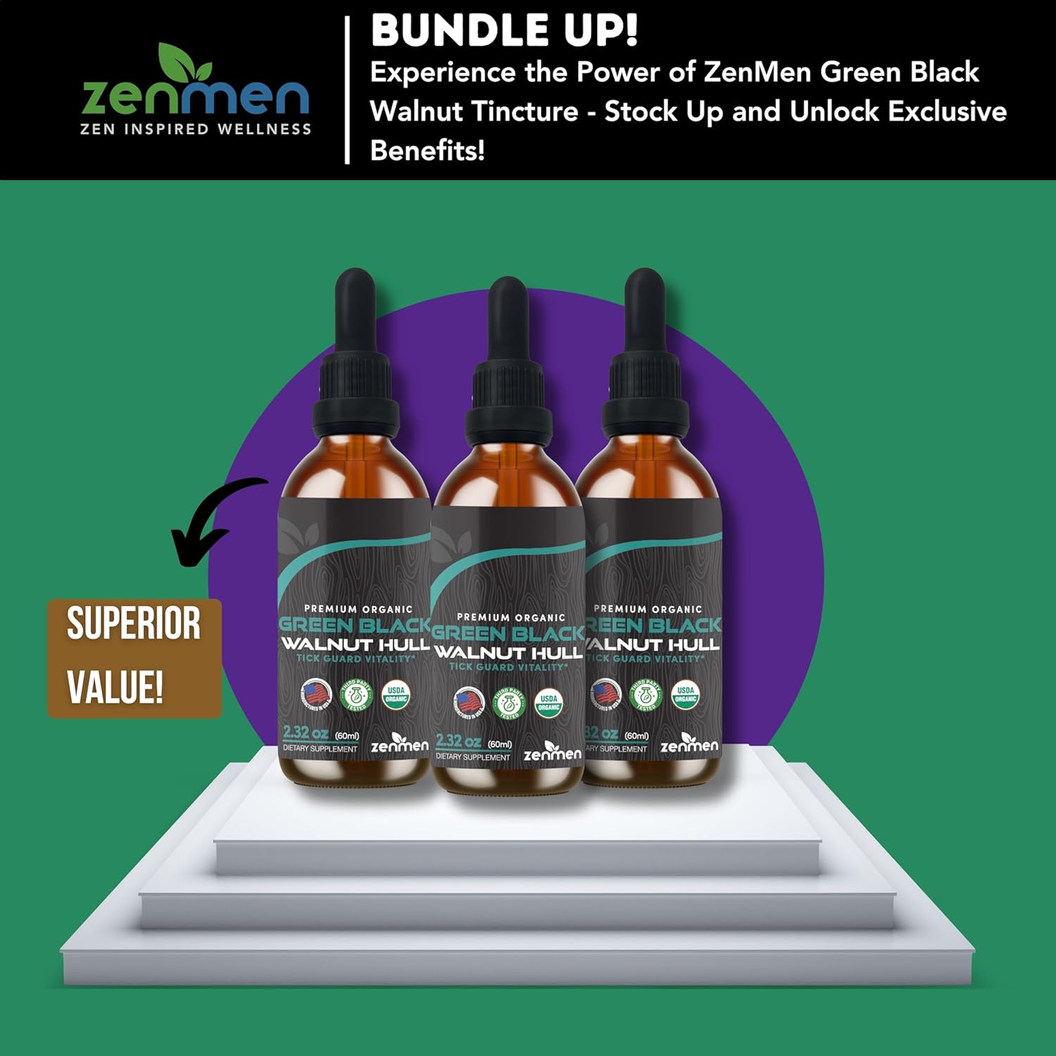 Organic Green Black Walnut Hull Tincture - Immune Support & Antioxidants - 2.32 oz - Vegan - Made in USA