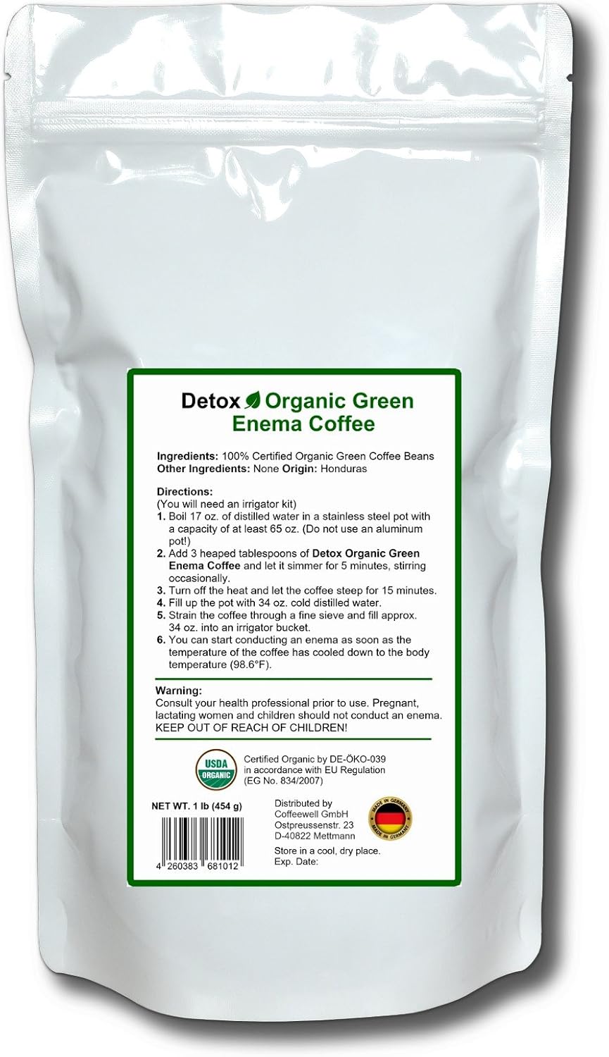 Organic Green Enema Coffee from Germany - 1 Pound for Gerson Therapy, Slimming Formula, and Detox - GMP Certified, Lab Tested