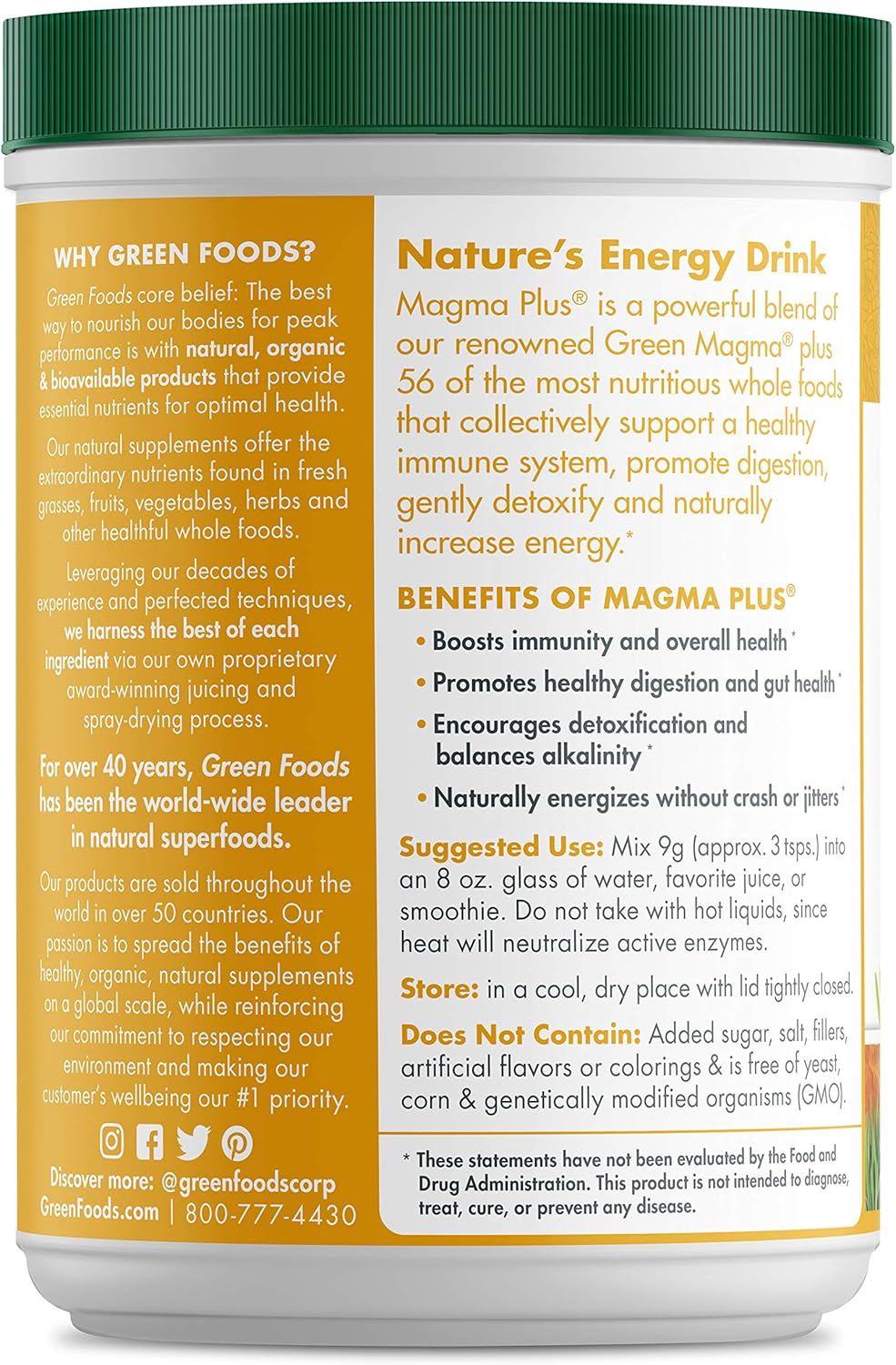 Organic Green Foods Magma Plus Powder - 10.6 Ounces - Natural Superfood Supplement