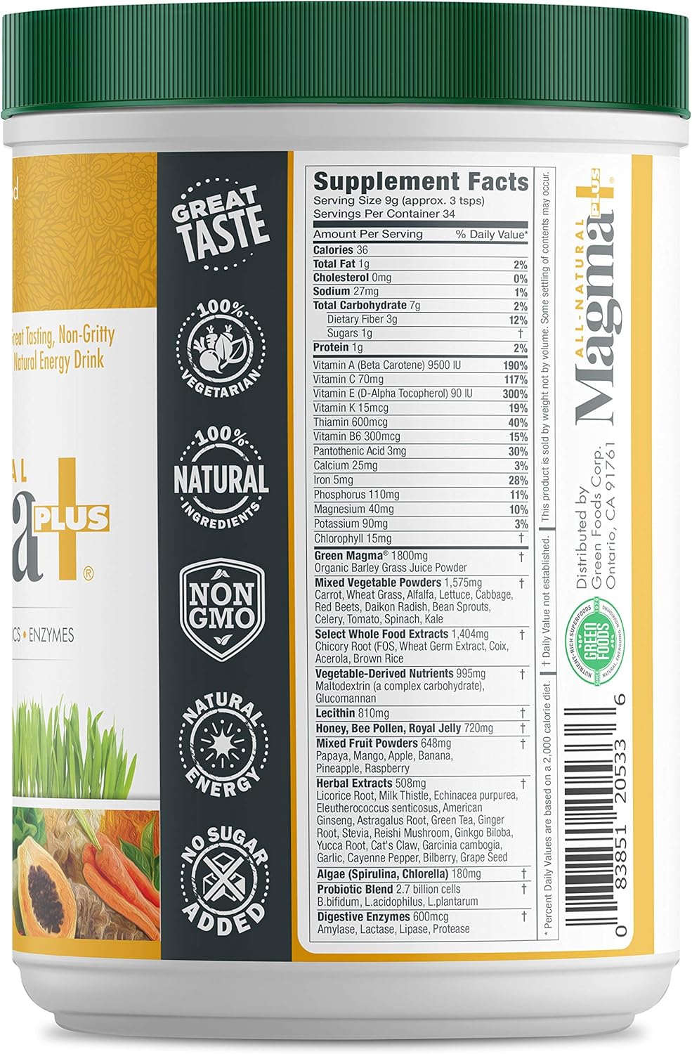 Organic Green Foods Magma Plus Powder - 10.6 Ounces - Natural Superfood Supplement