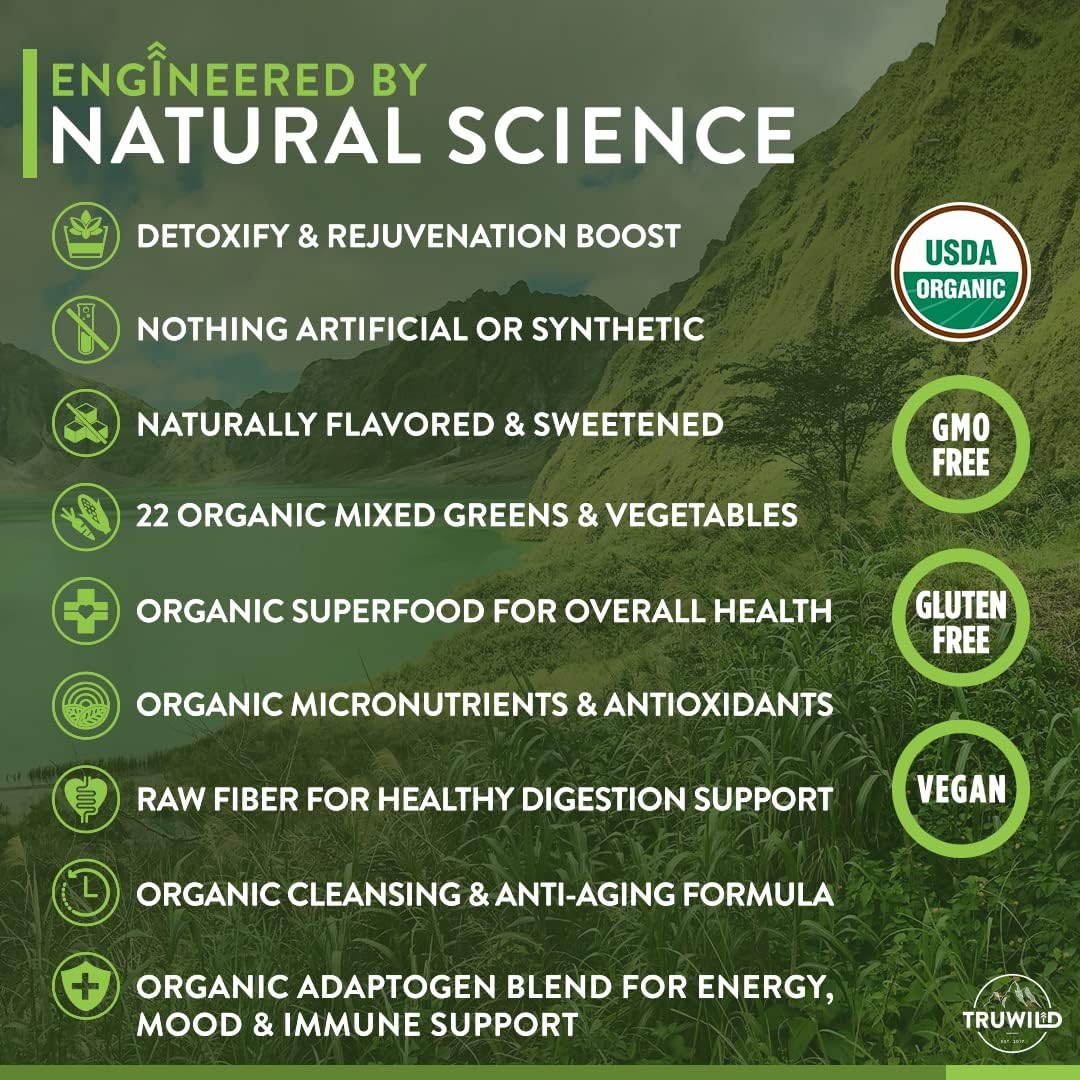 Organic Green Superfood Juice Powder with 22+ Antioxidants & Nutrients for Immune Health, Stress Relief, Digestion - 30 Servings (Cucumber Mint)