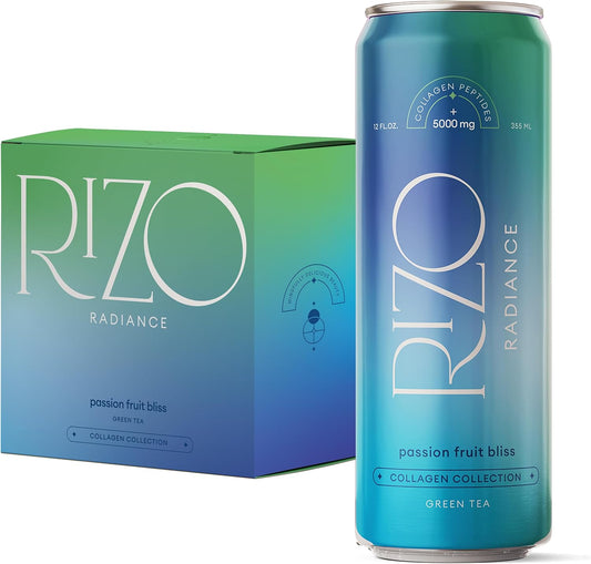 Organic Green Tea & Passion Fruit Liquid Collagen Supplement - Low-Sugar, Low Calorie, Nutrient-Rich Protein Drink (12 Pack)