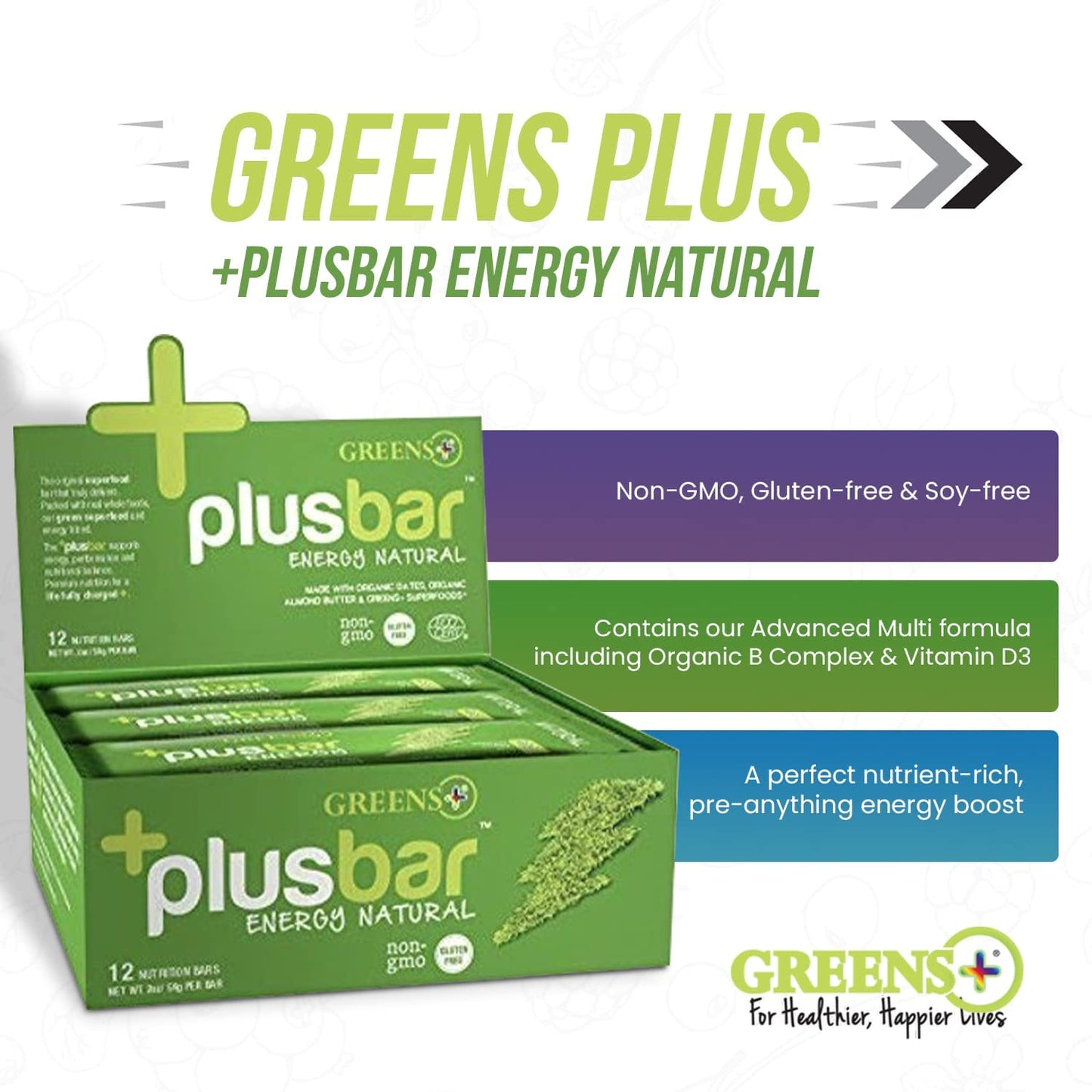 Organic Greens Energy Bar with Natural Energy Boost | Gluten Free | Non GMO | Vegan | 12 Bars