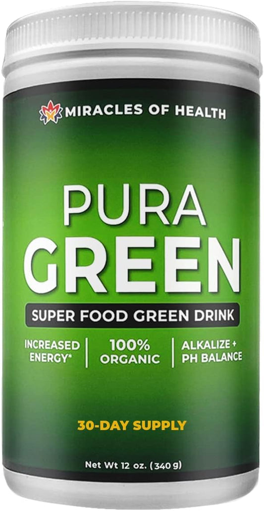 Organic Greens Herbal Supplement for Daily Nutrition and Energy Boost - Miracles of Health Pura Green Drink