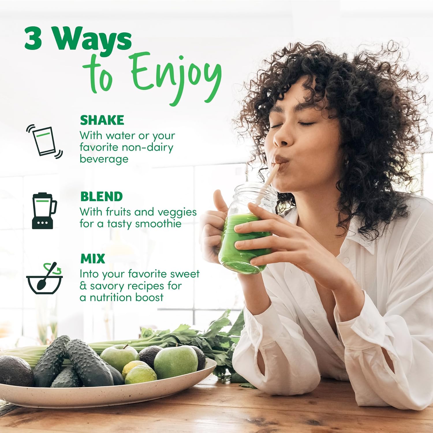 Organic Greens Powder Superfood Smoothie Mix - Unflavored (30 Servings) - Probiotics, Spirulina & Chlorella for Gut Health - Vegan & Gluten-Free