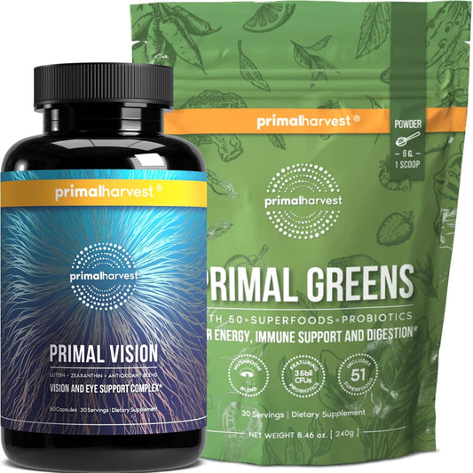 Organic Greens Powder & Vision Supplements with Lutein and Zeaxanthin for Eye Support - Men and Women Bundle