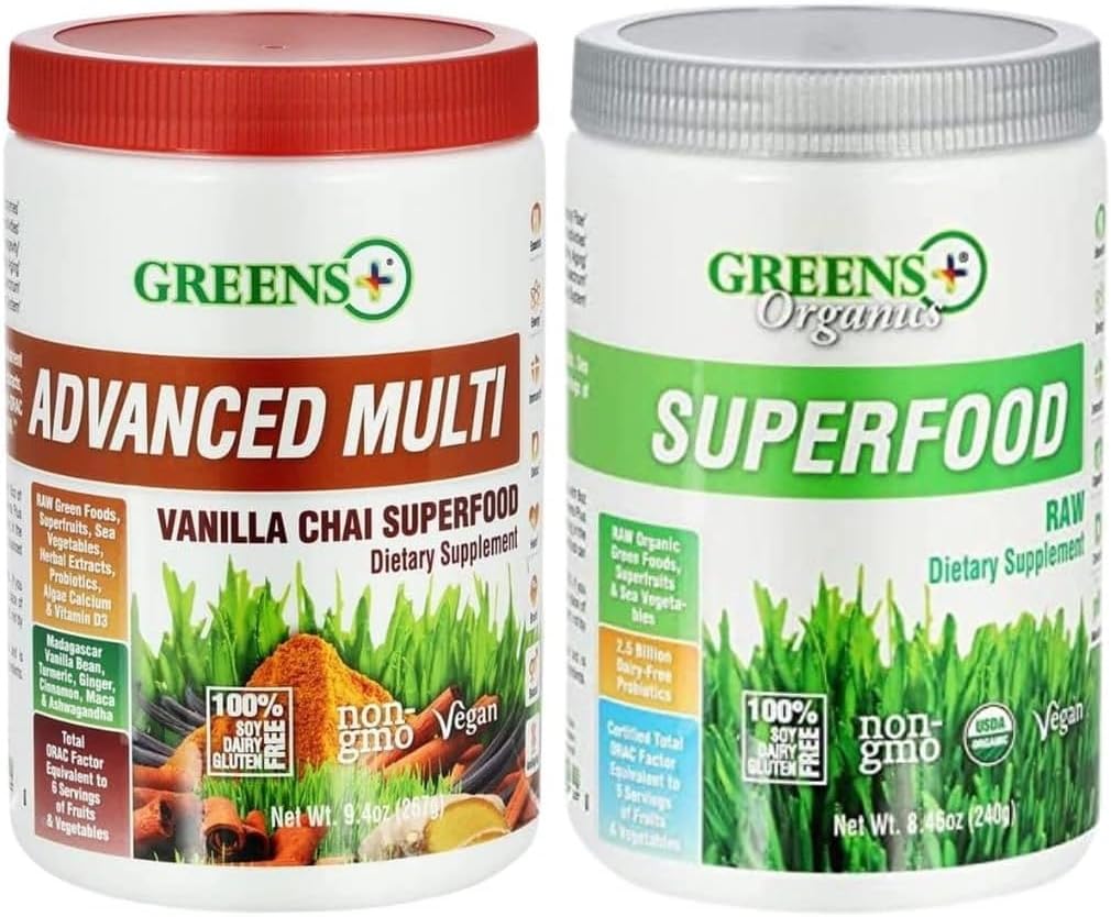 Organic Greens+ Raw Superfood Bundle with Advanced Multi Vanilla Chai - 2 Pack