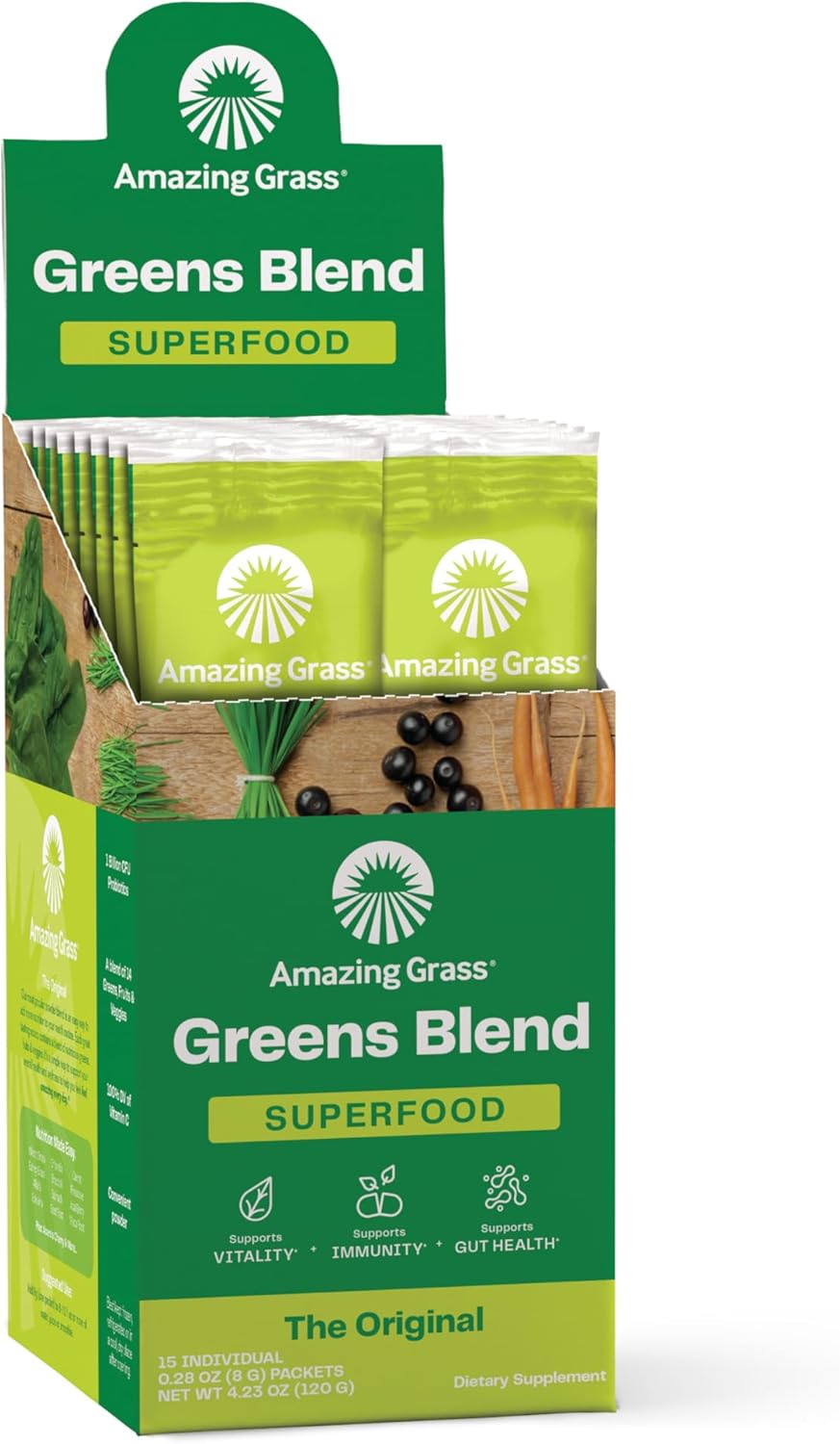 Organic Greens Superfood Powder with Digestive Enzymes & Probiotics - Original Blend with Spirulina, Chlorella, Beet Root - 15 Servings