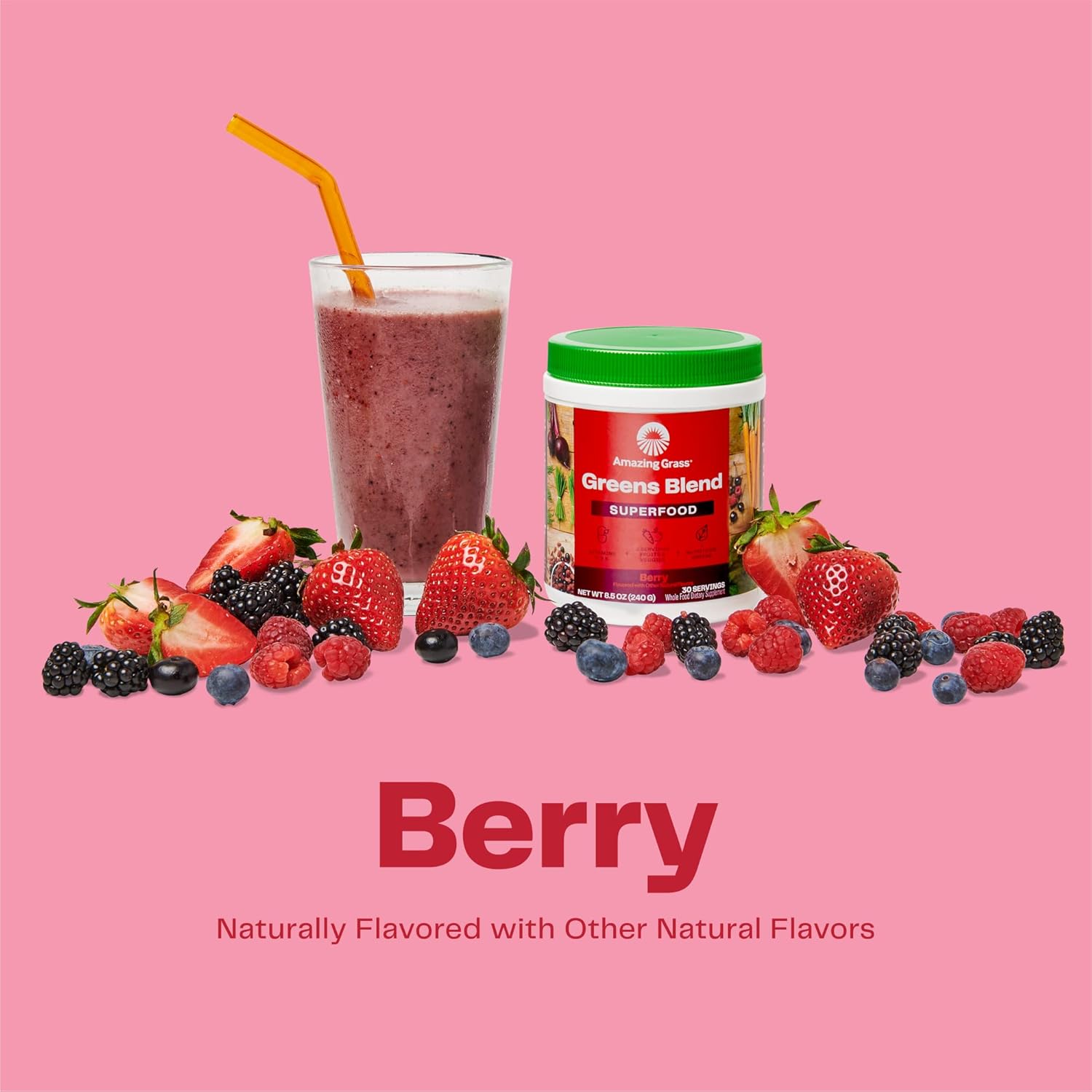 Organic Greens Superfood Powder with Digestive Enzymes, Probiotics, Spirulina, Chlorella, Beet Root, Berry - 60 Servings