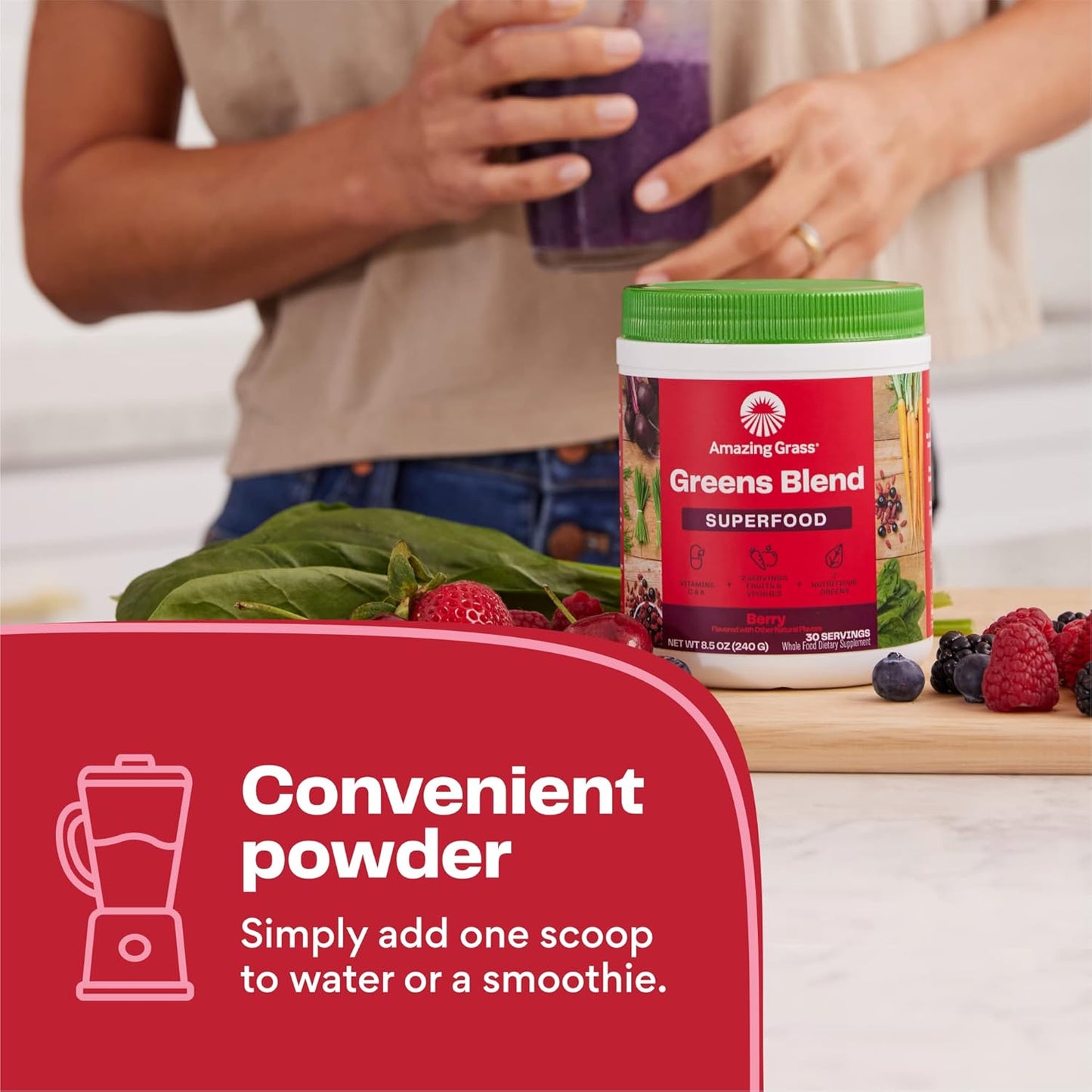Organic Greens Superfood Powder with Digestive Enzymes, Probiotics, Spirulina, Chlorella, Beet Root, Berry - 60 Servings