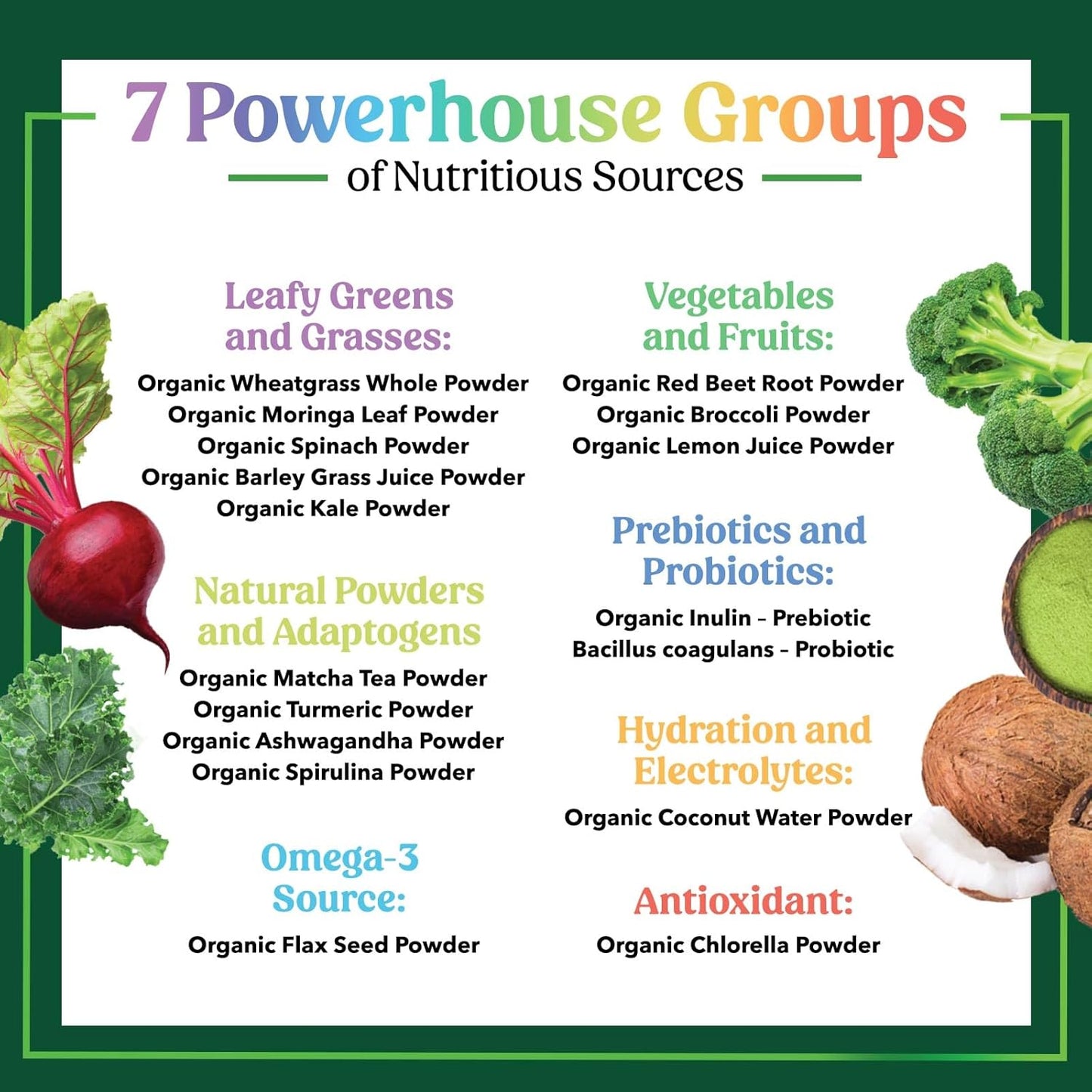 Organic Greens Superfood Powder with Probiotics and Wheat Grass - Digestive Health Drink Mix - 28 Servings