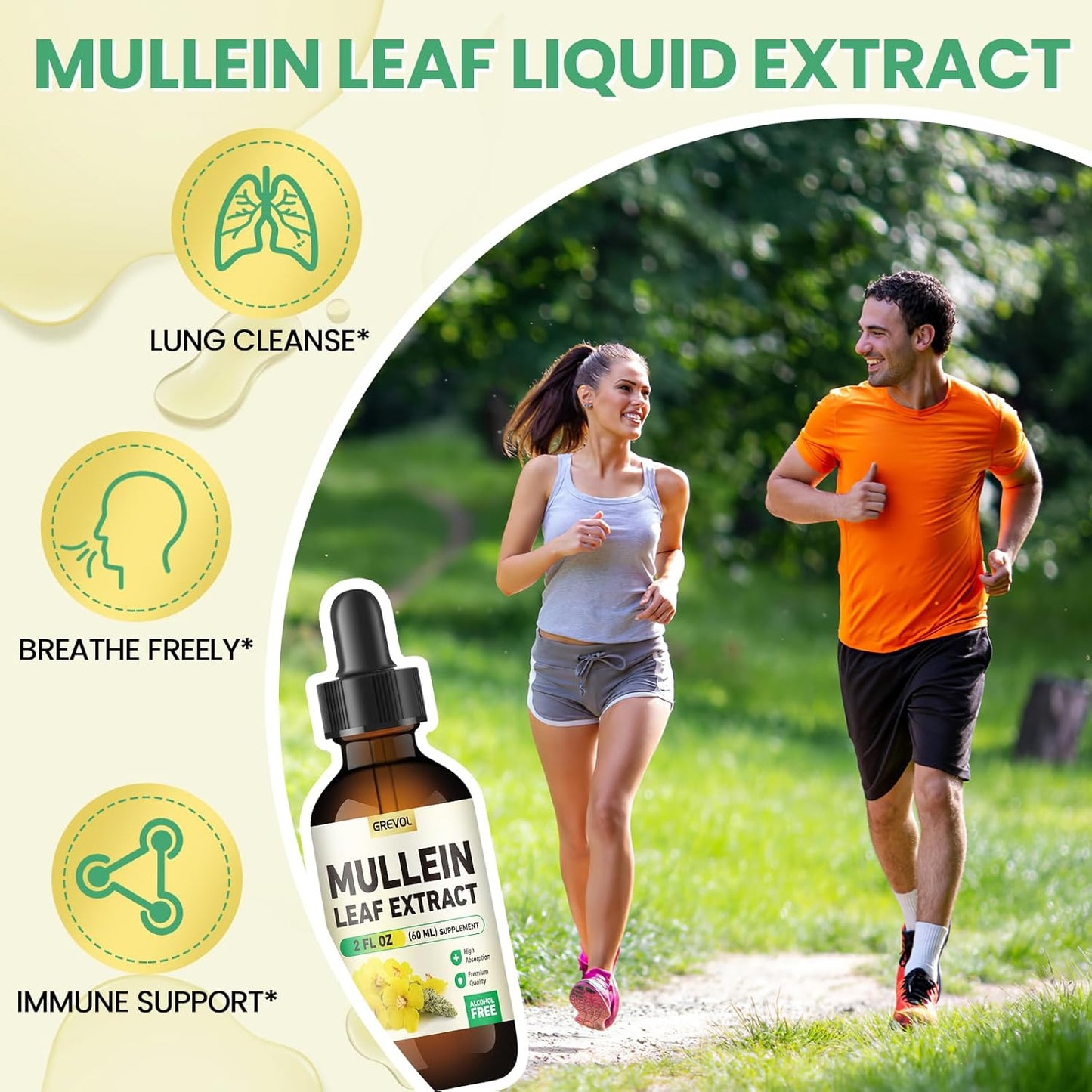 Organic Grevol Mullein Leaf Drops Tincture - Lung Cleanse & Respiratory Support Supplement - 30:1 Extract with Chlorophyll - Non-GMO, Vegan - 2 Fl Oz