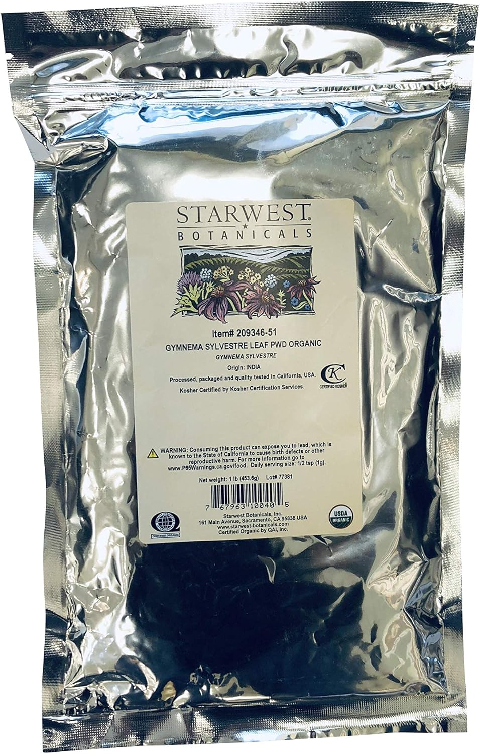 Organic Gymnema Sylvestre Leaf Powder - 1 Pound by Starwest Botanicals