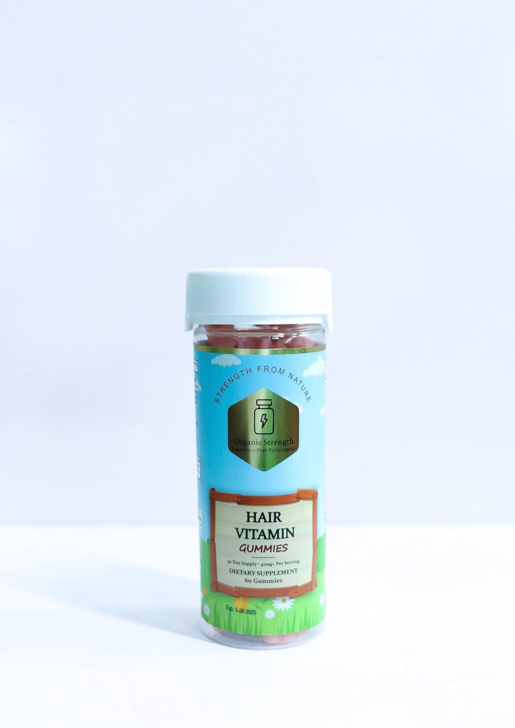 Organic Hair Vitamin Gummies with 5000 mg Biotin, VIT A 630 mcg, Folate 400+ mcg (60 Count)