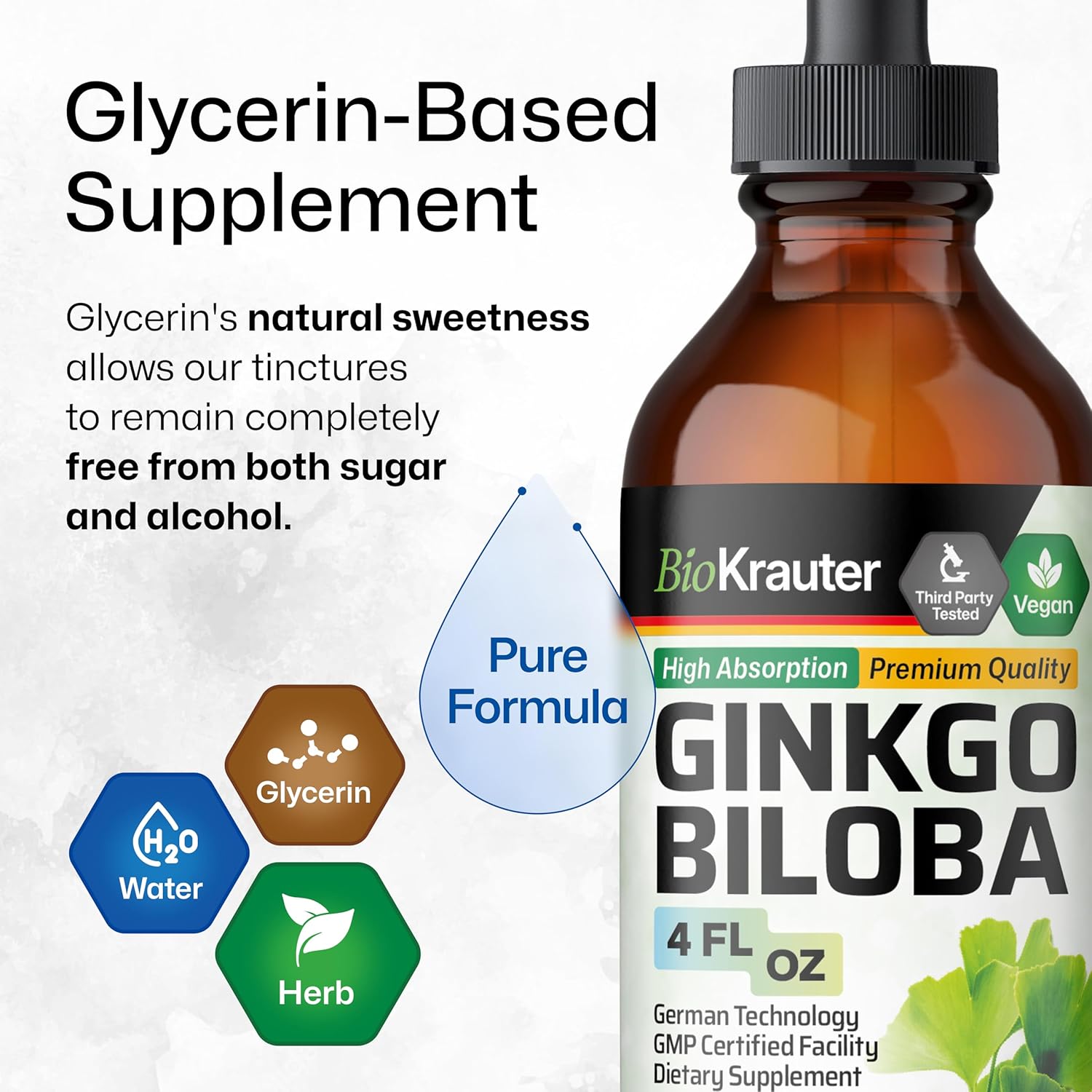 Organic Herbal Adrenal Support and Ginkgo Biloba Tincture Bundle - 4 Fl. Oz. Each