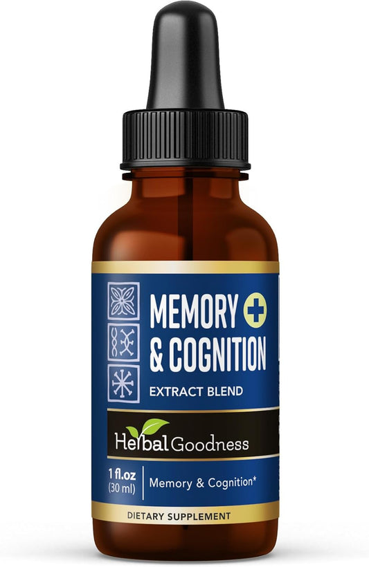 Organic Herbal Goodness Memory & Cognition Liquid Extract - 1oz Immune Support & Brain Booster with Ginkgo Biloba & Bacopa Monnieri