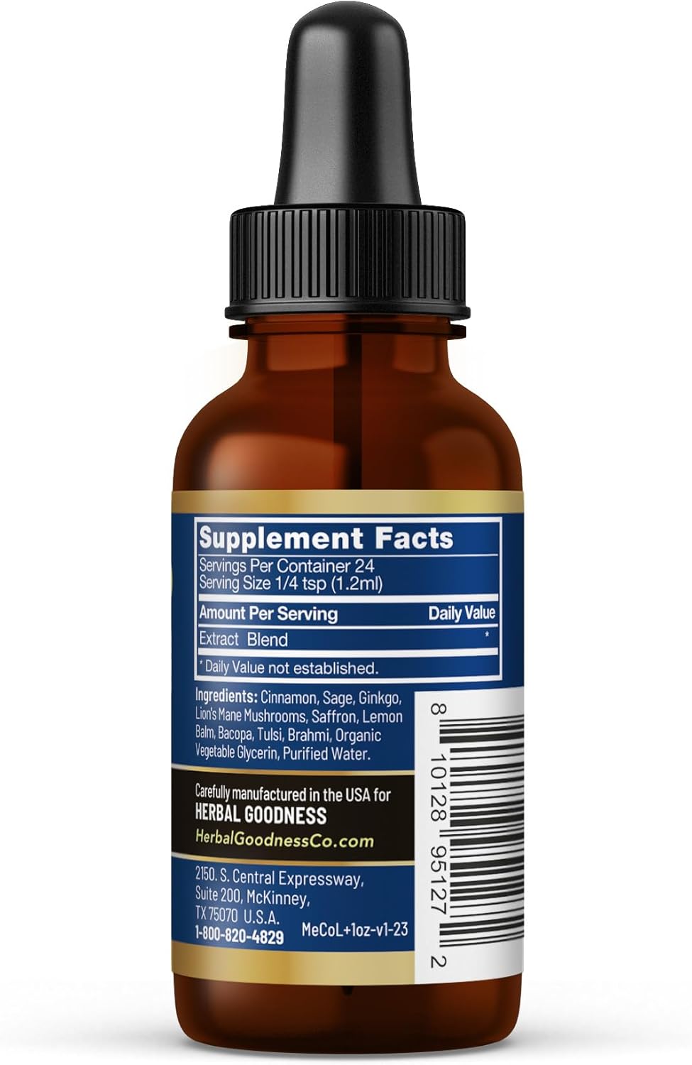 Organic Herbal Goodness Memory & Cognition Liquid Extract - 1oz Immune Support & Brain Booster with Ginkgo Biloba & Bacopa Monnieri