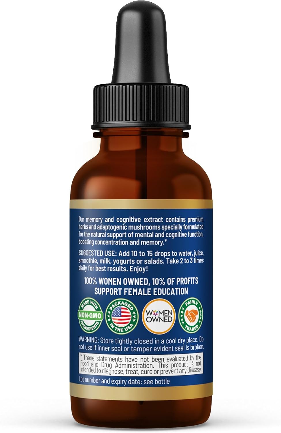 Organic Herbal Goodness Memory & Cognition Liquid Extract - 1oz Immune Support & Brain Booster with Ginkgo Biloba & Bacopa Monnieri