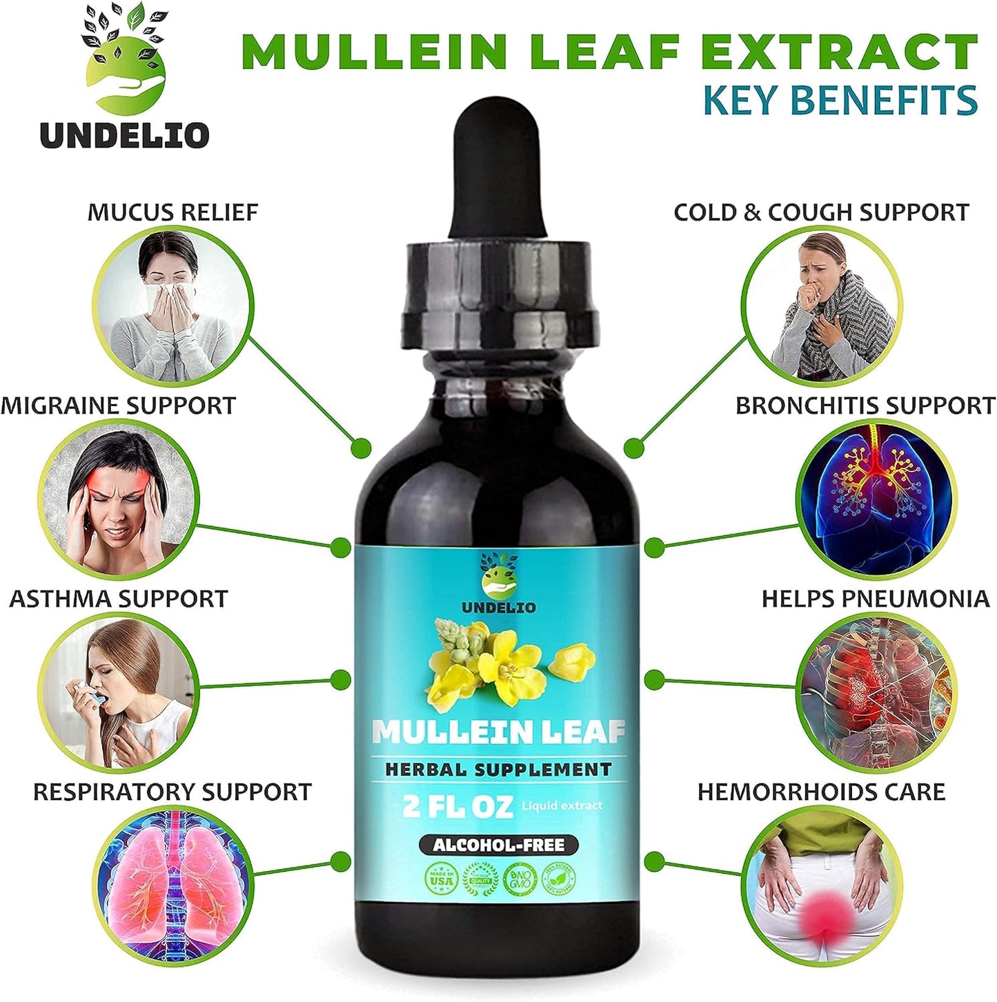 Organic Herbal Mullein Leaf Extract Tincture for Respiratory, Lung, Sleep, Digestive Support - Non-GMO, Vegan - 2 fl. Oz - Immune Health & Lung Detox