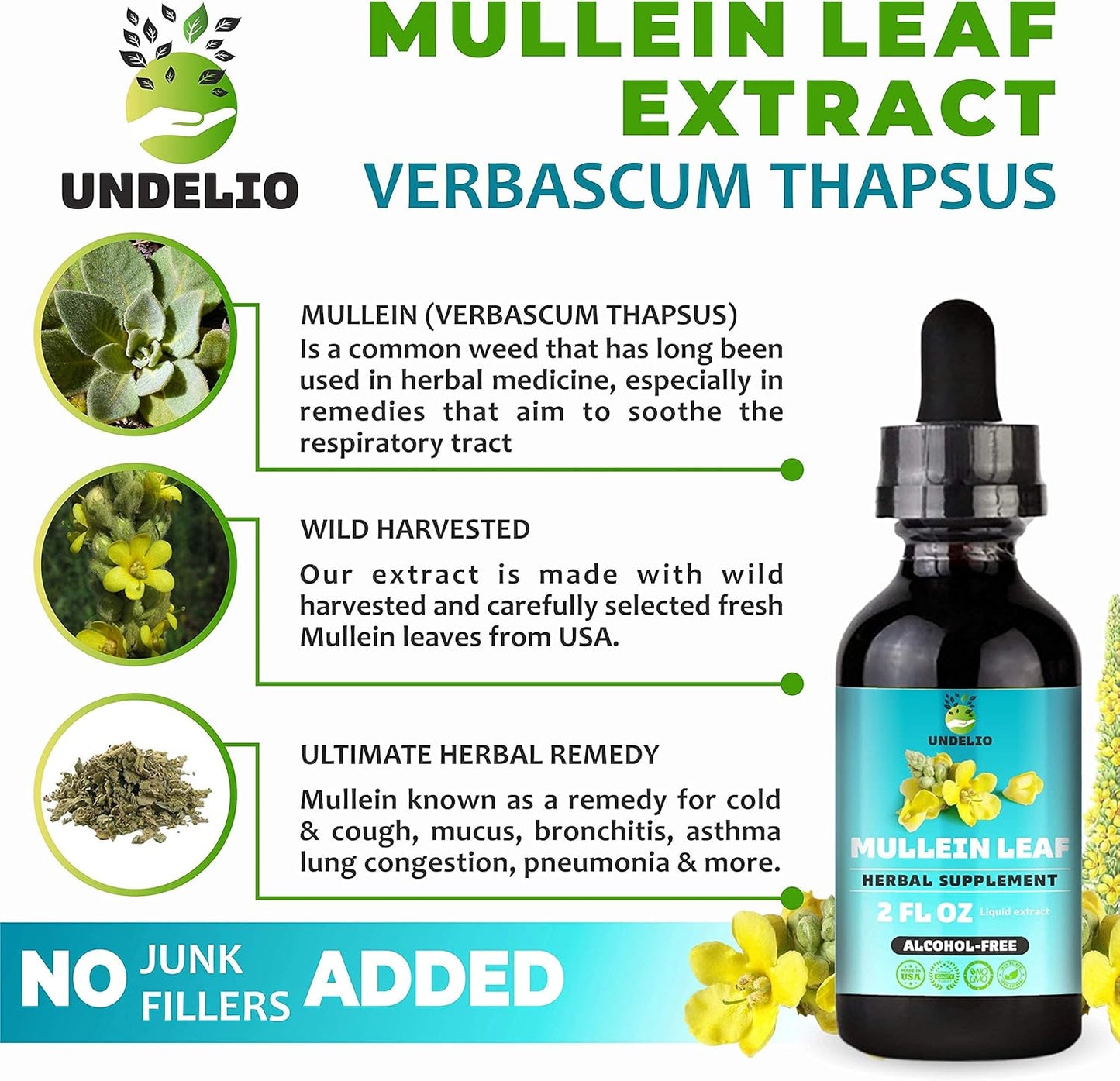 Organic Herbal Mullein Leaf Extract Tincture for Respiratory, Lung, Sleep, Digestive Support - Non-GMO, Vegan - 2 fl. Oz - Immune Health & Lung Detox