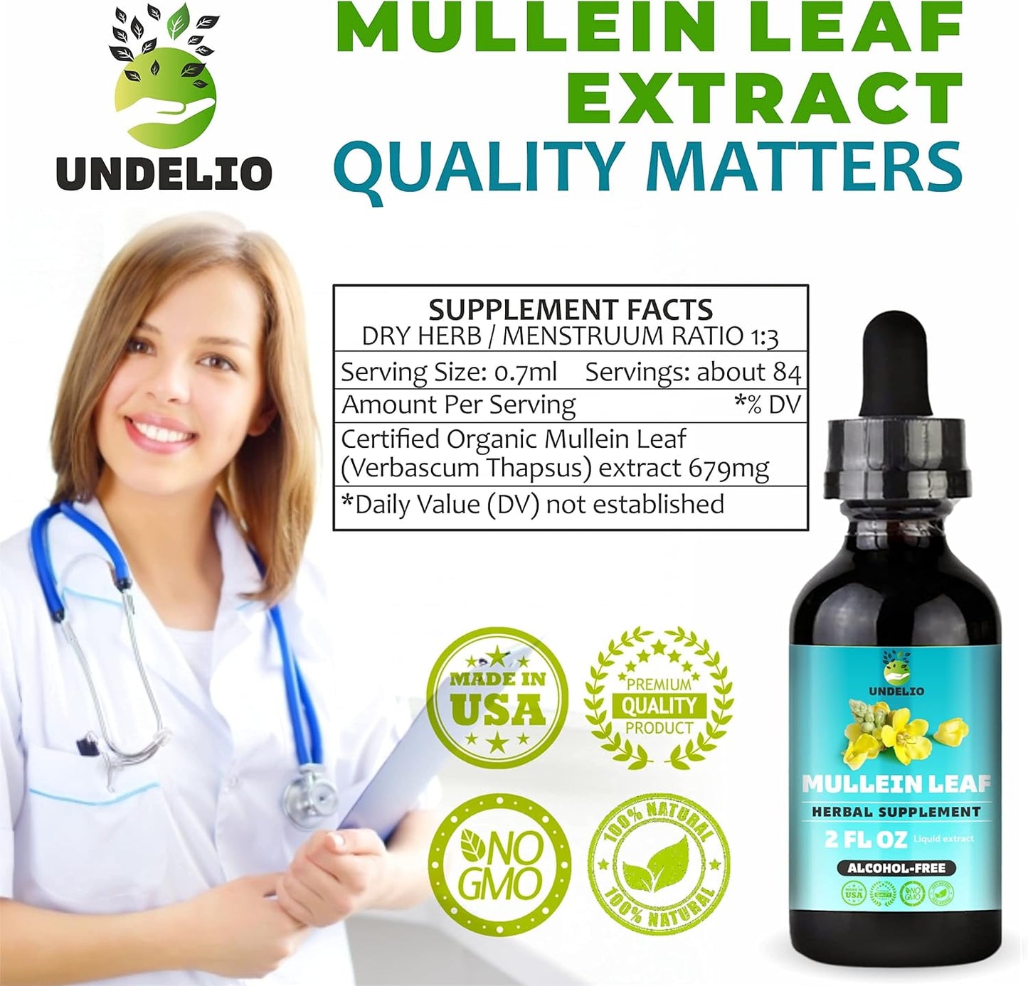 Organic Herbal Mullein Leaf Extract Tincture for Respiratory, Lung, Sleep, Digestive Support - Non-GMO, Vegan - 2 fl. Oz - Immune Health & Lung Detox
