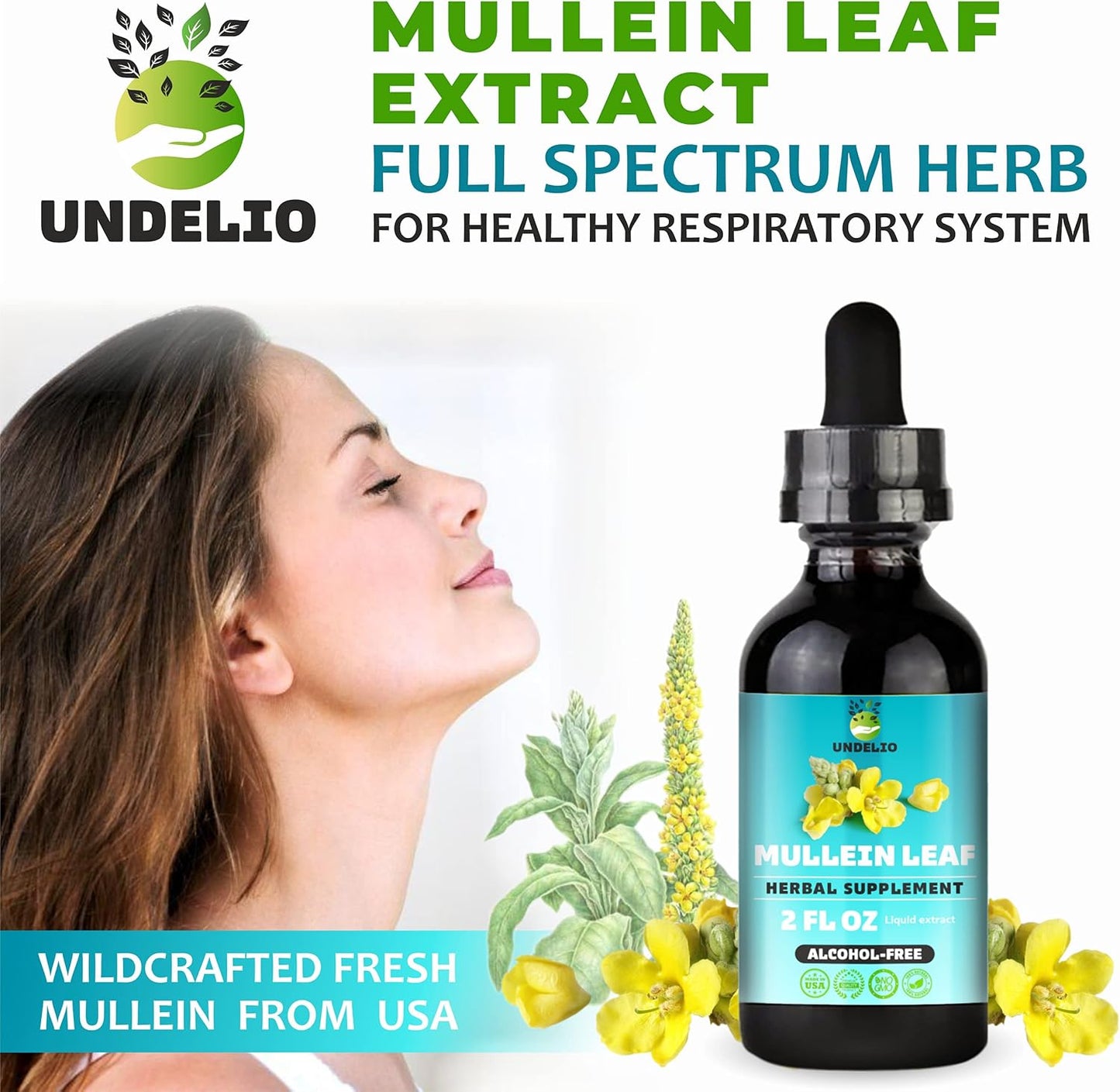 Organic Herbal Mullein Leaf Extract Tincture for Respiratory, Lung, Sleep, Digestive Support - Non-GMO, Vegan - 2 fl. Oz - Immune Health & Lung Detox