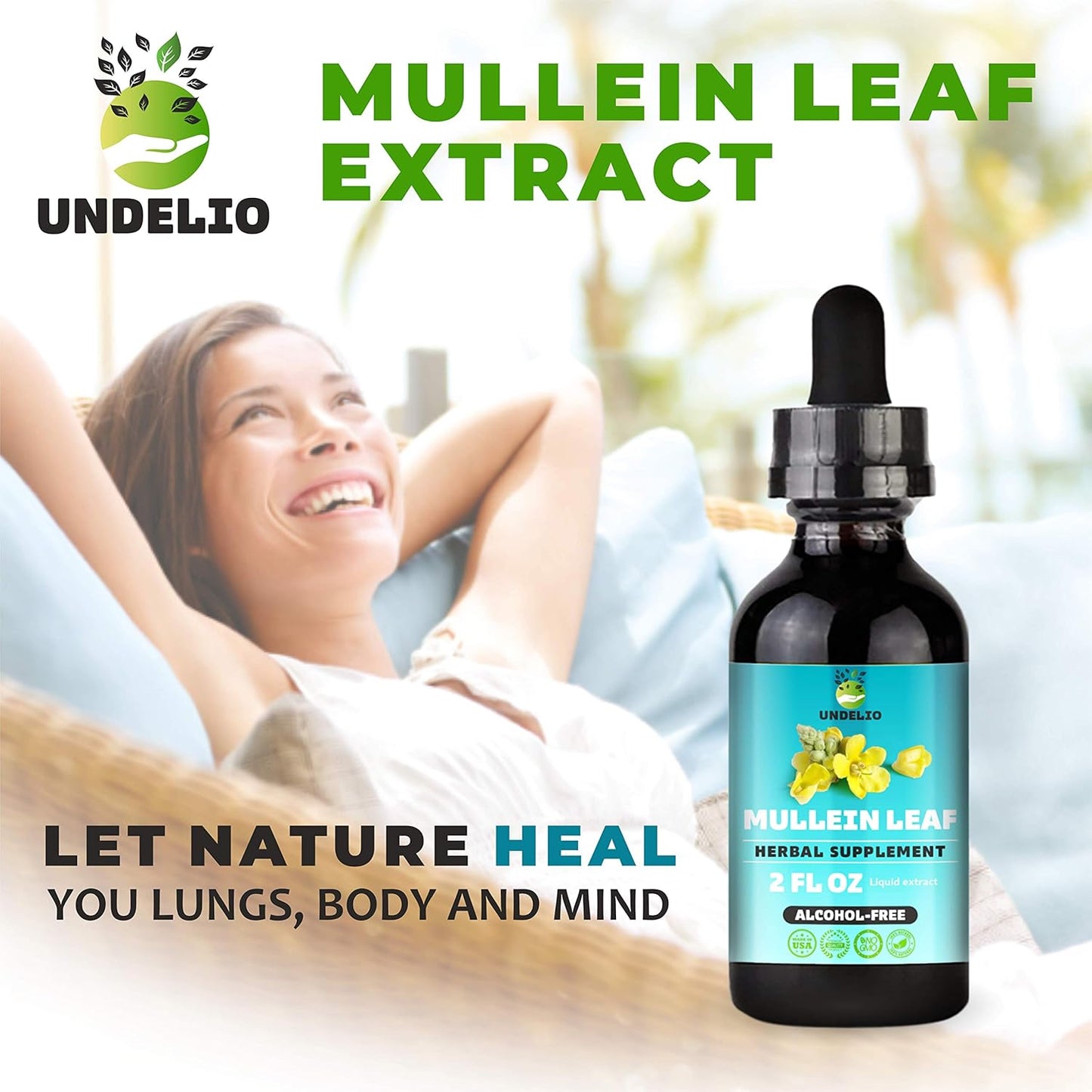 Organic Herbal Mullein Leaf Extract Tincture for Respiratory, Lung, Sleep, Digestive Support - Non-GMO, Vegan - 2 fl. Oz - Immune Health & Lung Detox