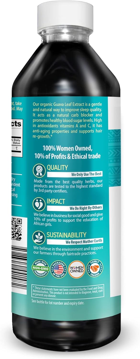 Organic Herbal Papaya Guava Leaf Extract Juice for Sleep Support, Hair Re-Growth, Skin & Nails - 100% Pure, Kosher, Made in USA - 12 Pack of 12 oz Bottles