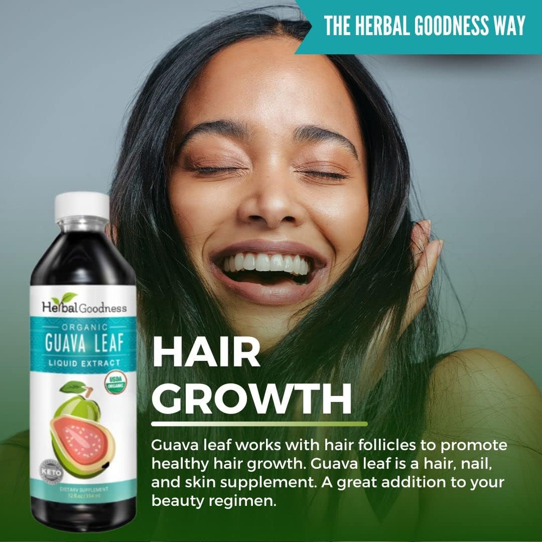 Organic Herbal Papaya Guava Leaf Extract Juice for Sleep Support, Hair Re-Growth, Skin & Nails - 100% Pure, Kosher, Made in USA - 12 Pack of 12 oz Bottles