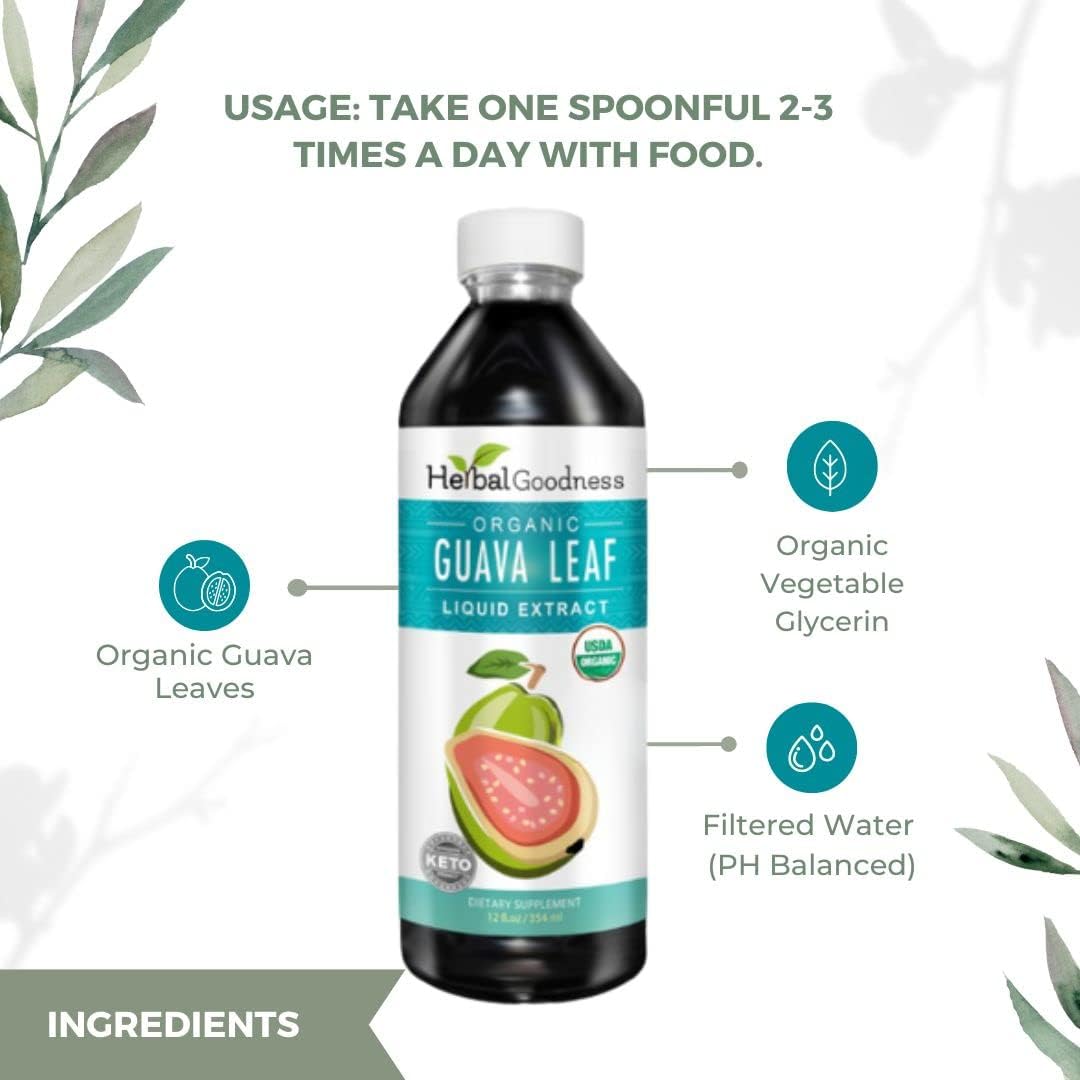 Organic Herbal Papaya Guava Leaf Extract Juice for Sleep Support, Hair Re-Growth, Skin & Nails - 100% Pure, Kosher, Made in USA - 12 Pack of 12 oz Bottles