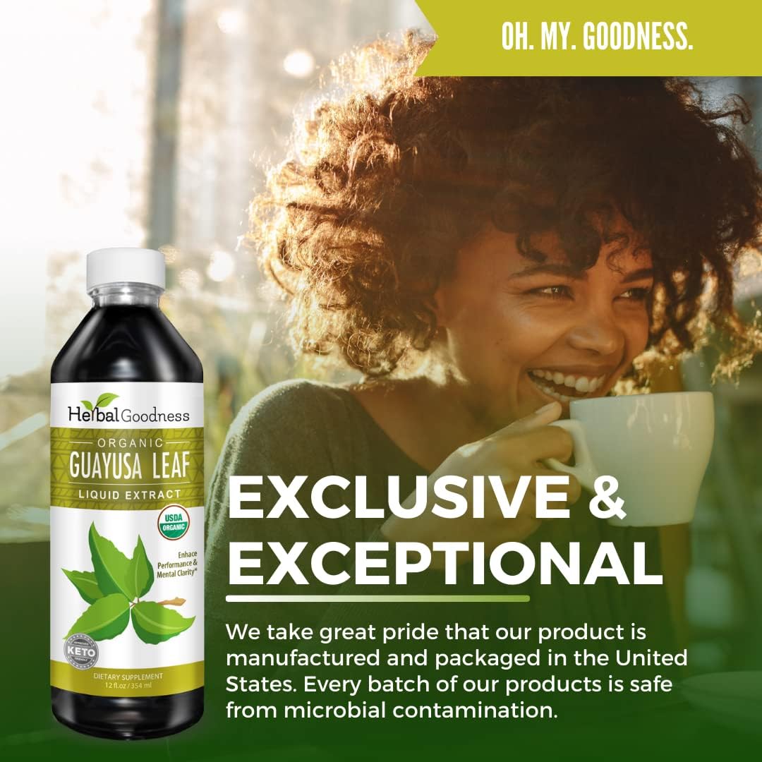 Organic Herbal Papaya Guayusa Extract 12oz - Natural Caffeine Energy Drink for Energy, Mood, Concentration, Immunity, Digestion - Made in USA