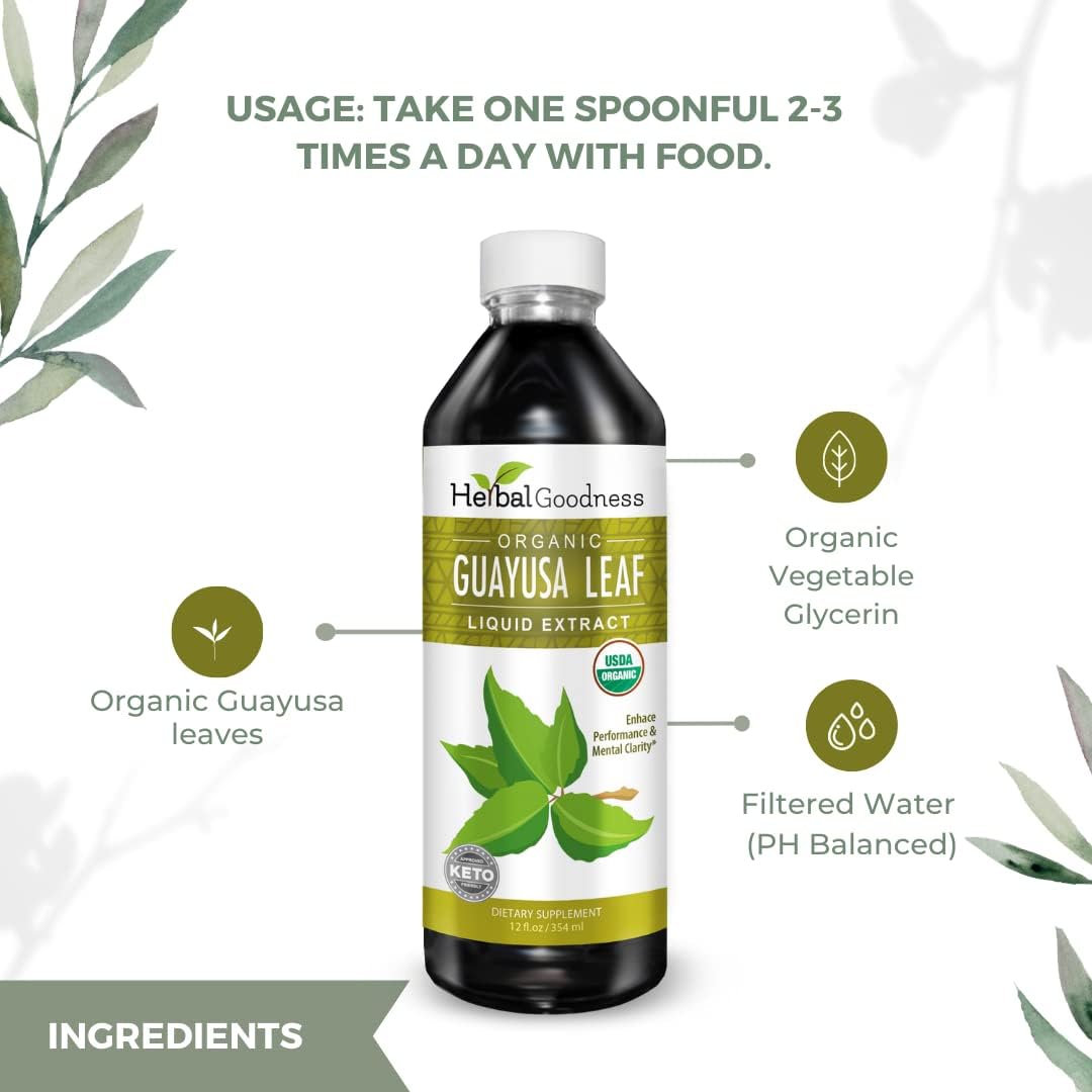 Organic Herbal Papaya Guayusa Extract 12oz - Natural Caffeine Energy Drink for Energy, Mood, Concentration, Immunity, Digestion - Made in USA