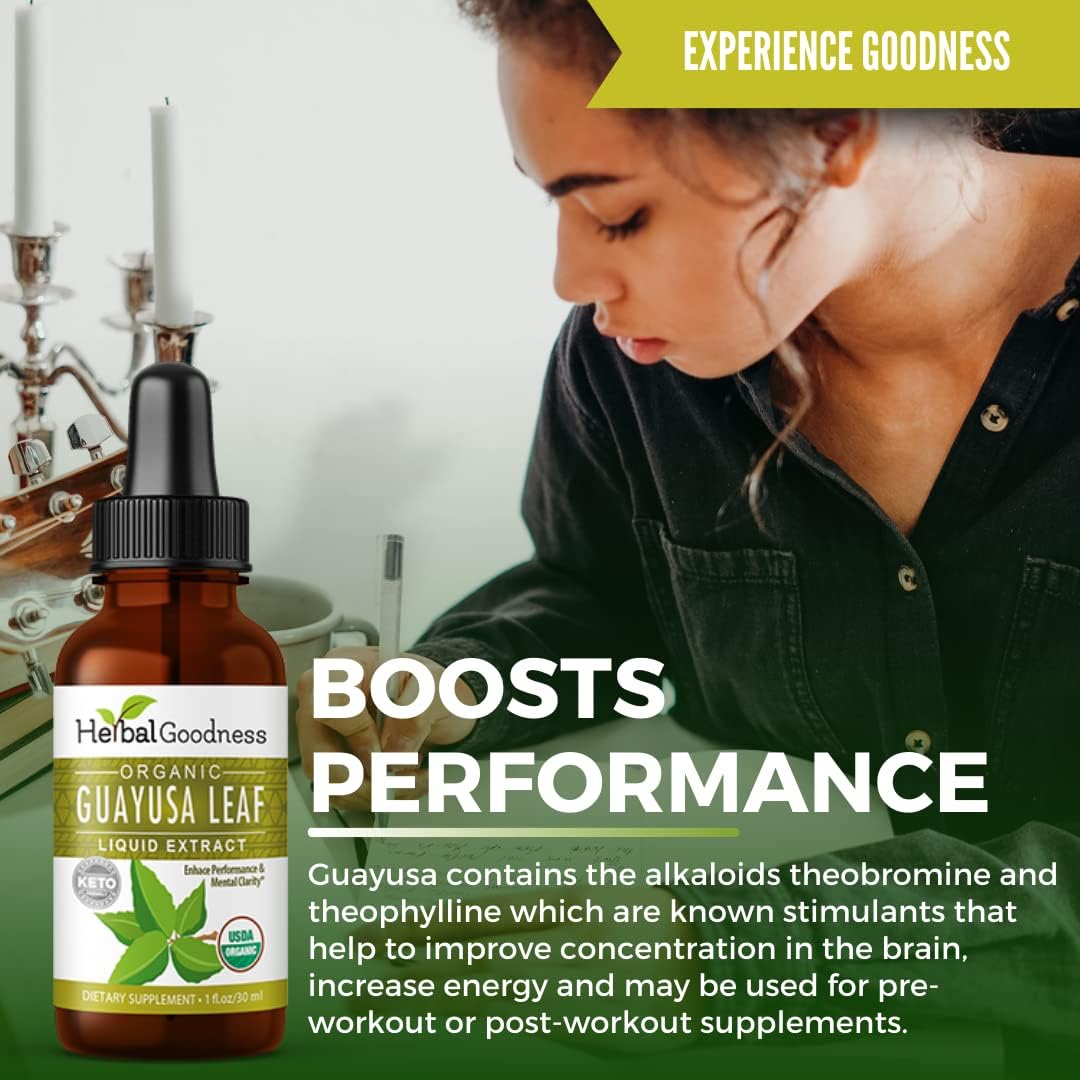 Organic Herbal Papaya Guayusa Leaf Extract Energy Supplement for Brain Focus and Stamina - Natural Caffeine Drink, Coffee Alternative, Stress Relief - 1oz Bottle - Herbal Goodness