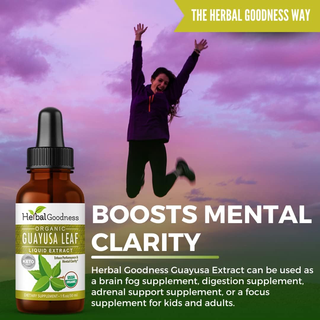 Organic Herbal Papaya Guayusa Leaf Extract Energy Supplement for Brain Focus and Stamina - Natural Caffeine Drink, Coffee Alternative, Stress Relief - 1oz Bottle - Herbal Goodness