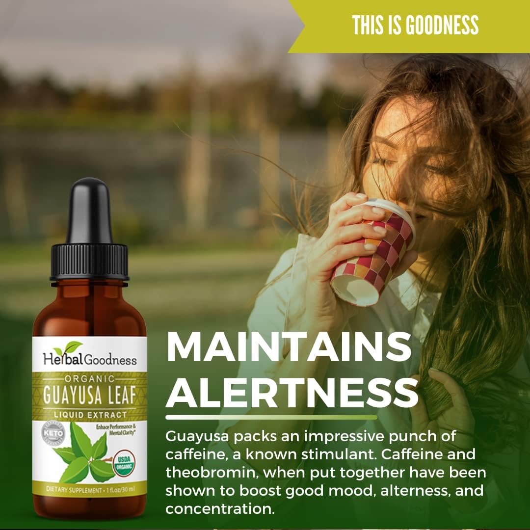 Organic Herbal Papaya Guayusa Leaf Extract Energy Supplement for Brain Focus and Stamina - Natural Caffeine Drink, Coffee Alternative, Stress Relief - 1oz Bottle - Herbal Goodness