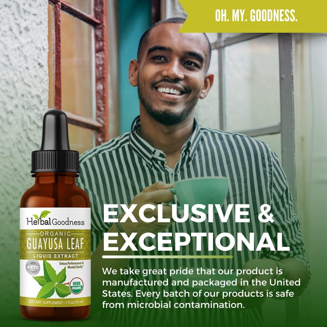 Organic Herbal Papaya Guayusa Leaf Extract Energy Supplement for Brain Focus and Stamina - Natural Caffeine Drink, Coffee Alternative, Stress Relief - 1oz Bottle - Herbal Goodness