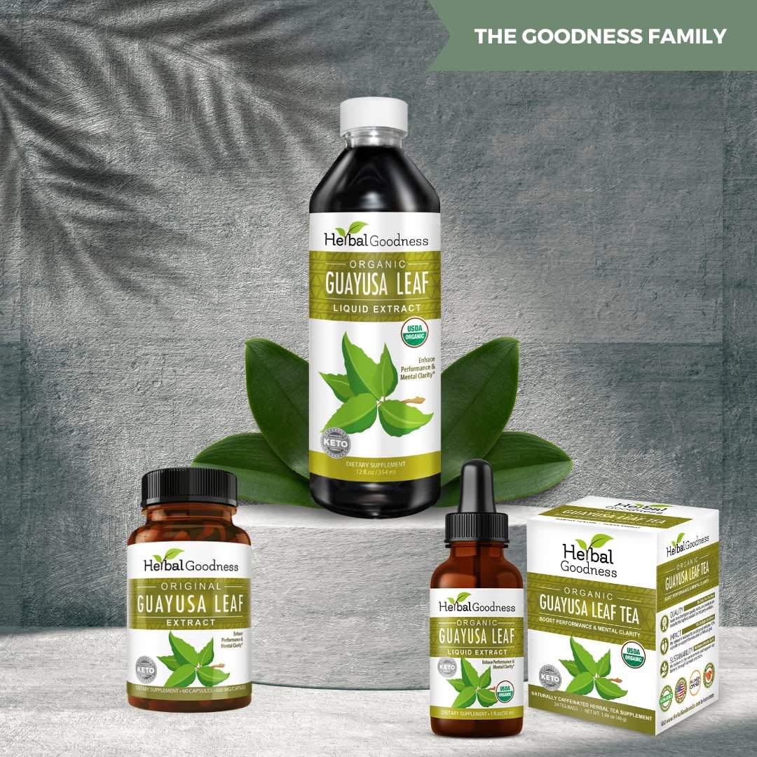 Organic Herbal Papaya Guayusa Leaf Extract Energy Supplement for Brain Focus and Stamina - Natural Caffeine Drink, Coffee Alternative, Stress Relief - 1oz Bottle - Herbal Goodness