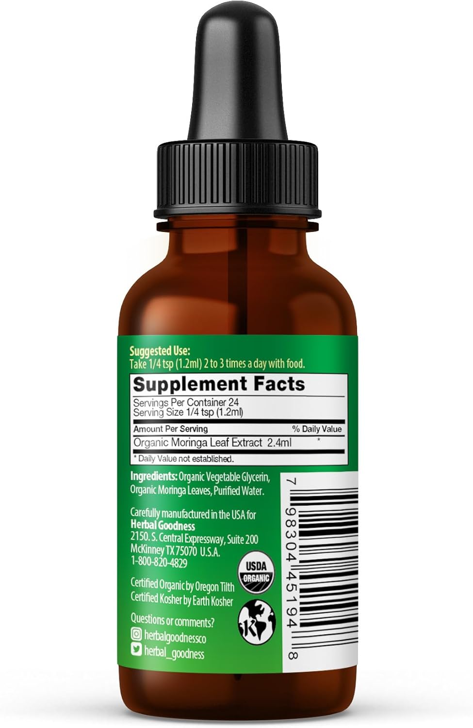 Organic Herbal Papaya Moringa Leaf Extract Liquid Drop Supplement for Immune, Energy, Skin, Hair & Digestive Health - 1oz