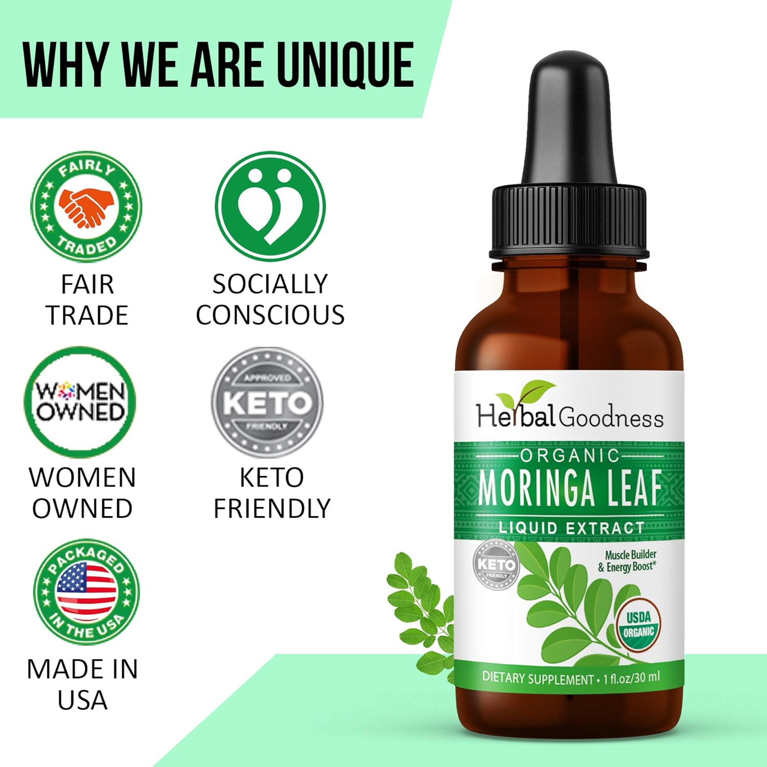 Organic Herbal Papaya Moringa Leaf Extract Liquid Drop Supplement for Immune, Energy, Skin, Hair & Digestive Health - 1oz