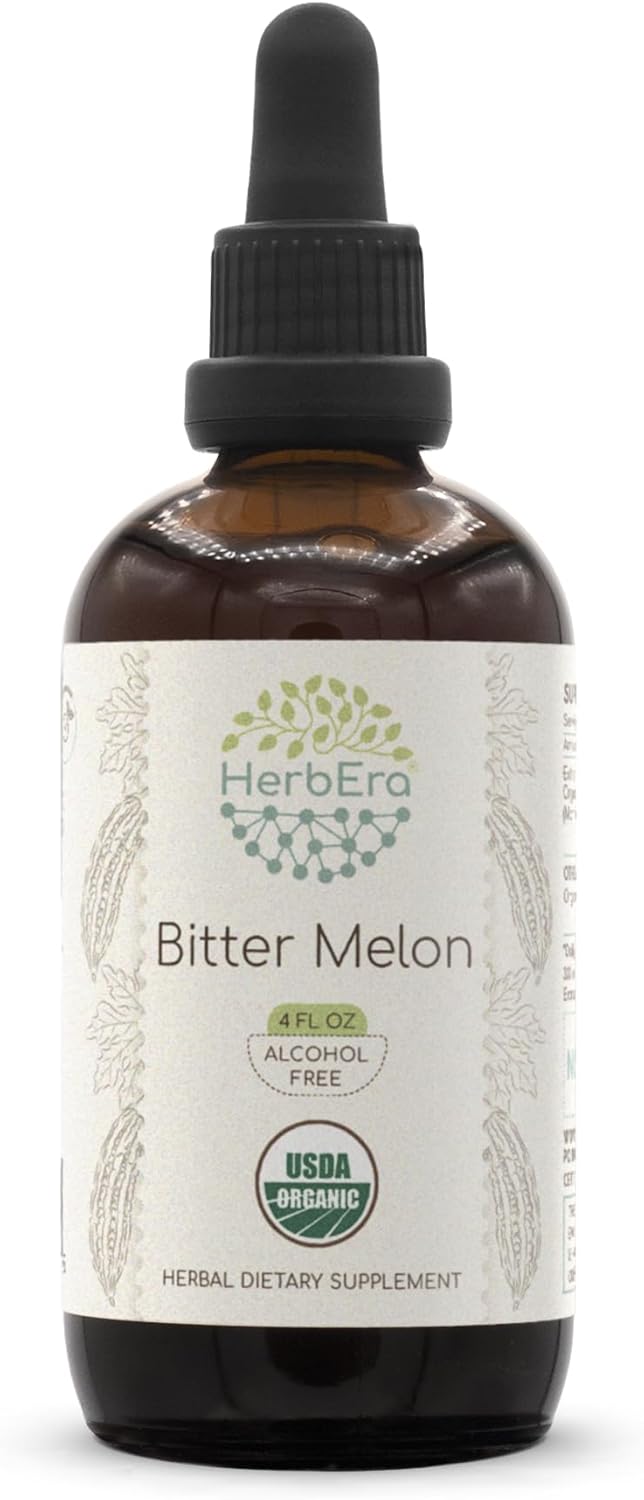 Organic HerbEra Bitter Melon Tincture | Alcohol-Free Extract, High-Potency Herbal Drops | Certified USDA Organic Momordica Charantia Fruit Extract (4 fl oz)
