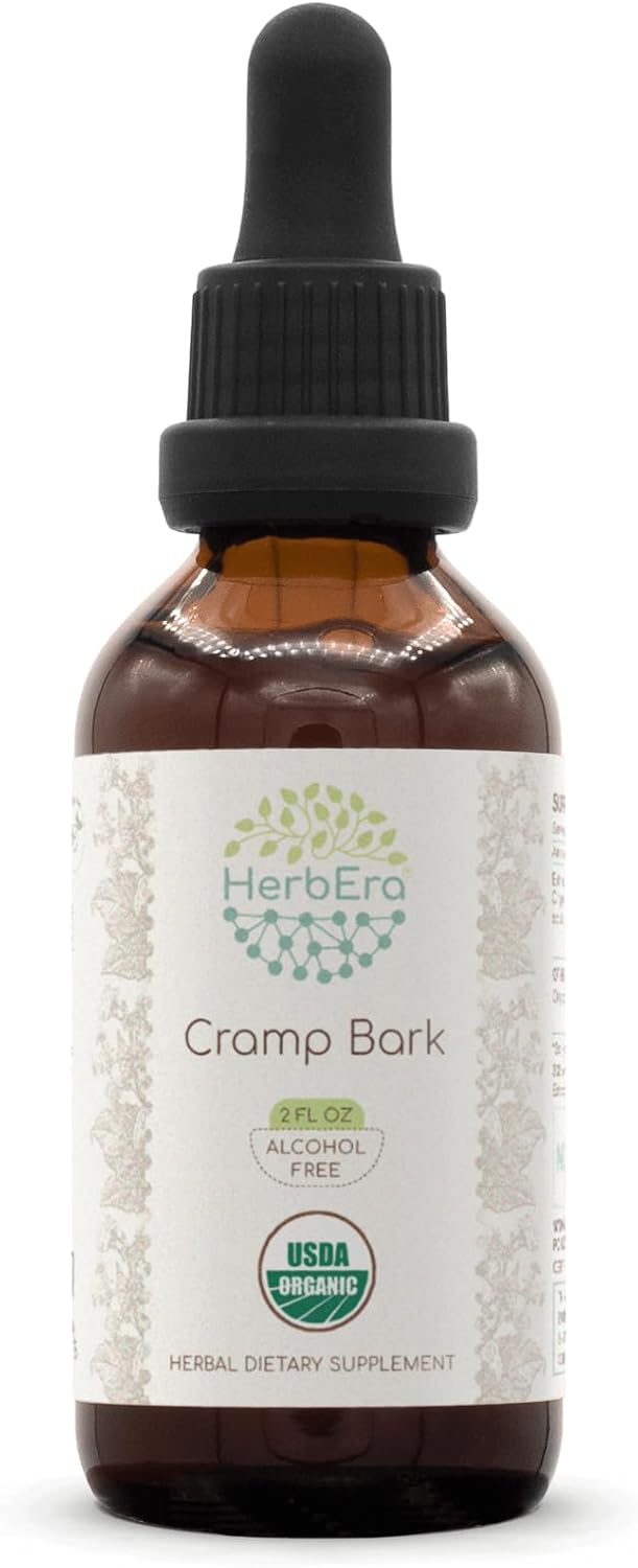 Organic HerbEra Cramp Bark Alcohol-Free Extract Tincture - 2 fl oz Liquid Drops - Concentrated Viburnum Opulus Bark