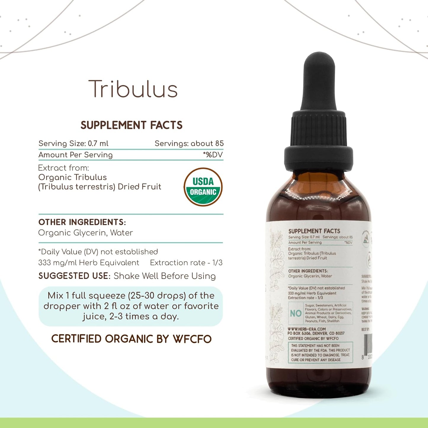 Organic HerbEra Tribulus Terrestris Liquid Extract Tincture - Alcohol-Free Concentrated Drops (2 fl oz)